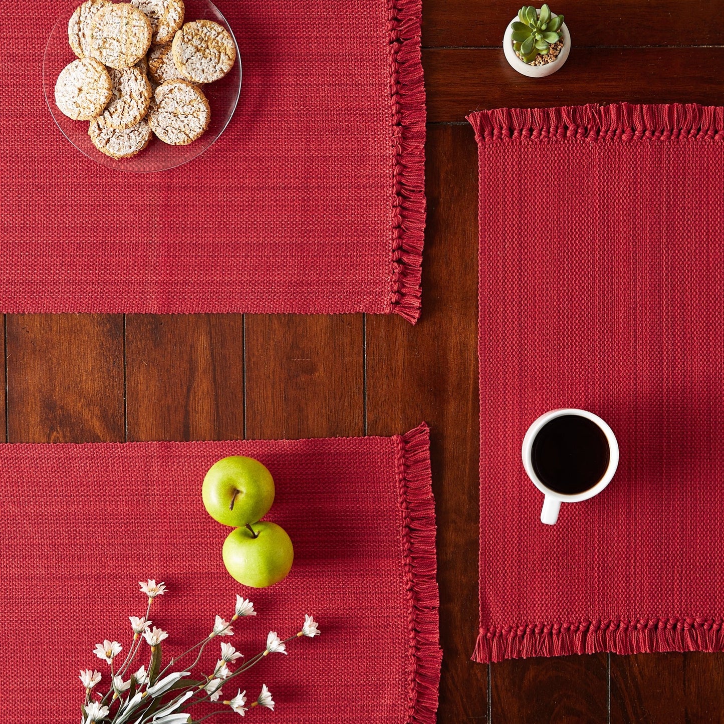 Tango Red Variegated Fringe Placemats, Set Of 6