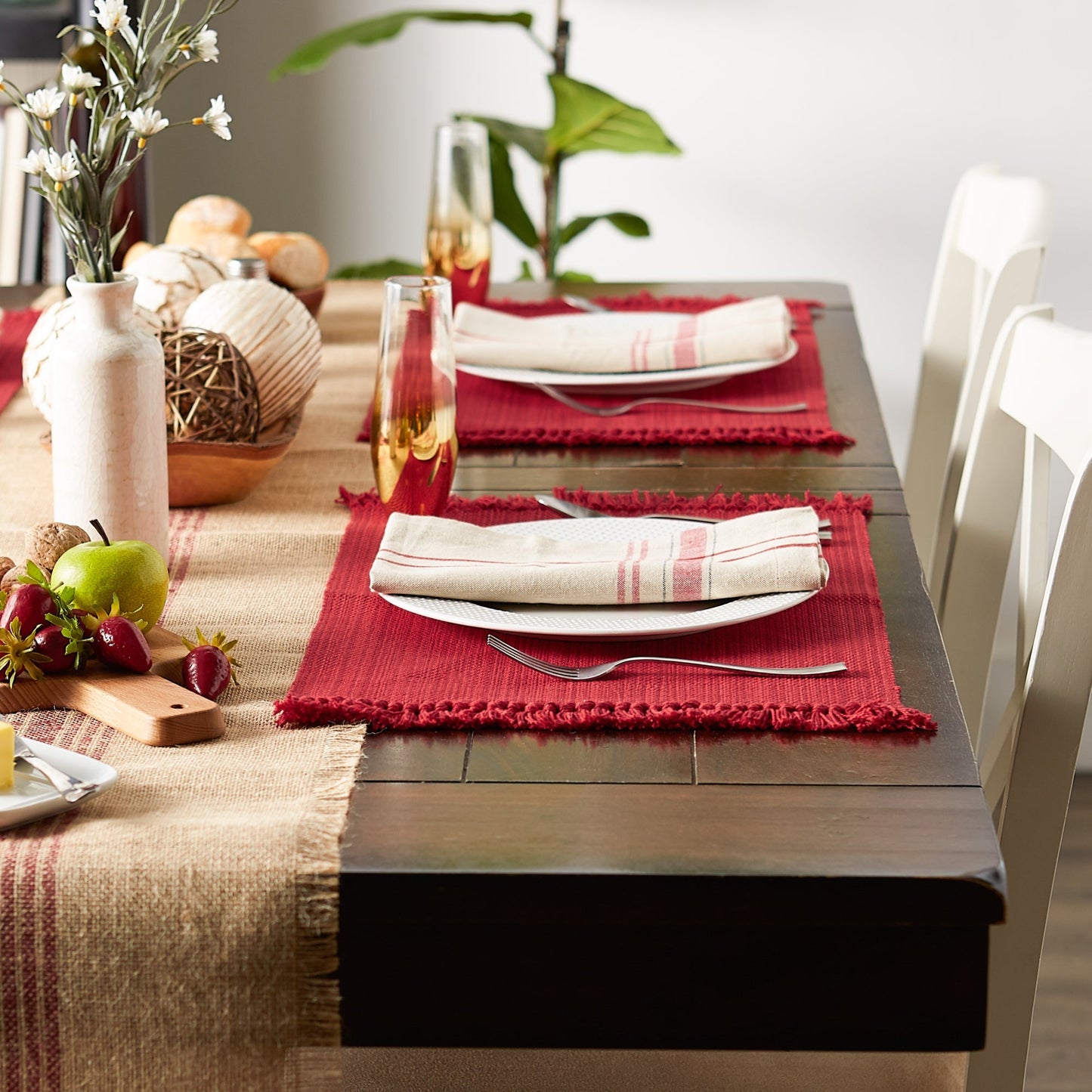 Tango Red Variegated Fringe Placemats, Set Of 6