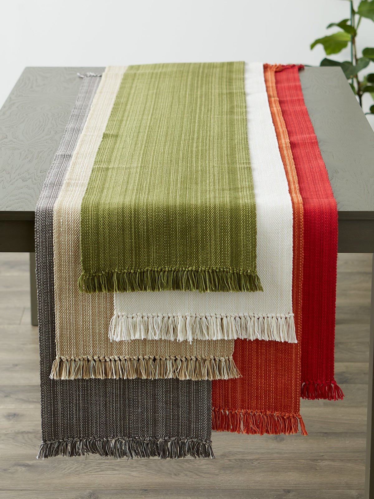 Tango Red Variegated Fringe 13"X108" Table Runner