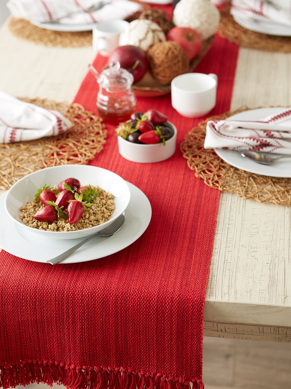 Tango Red Variegated Fringe 13"X108" Table Runner