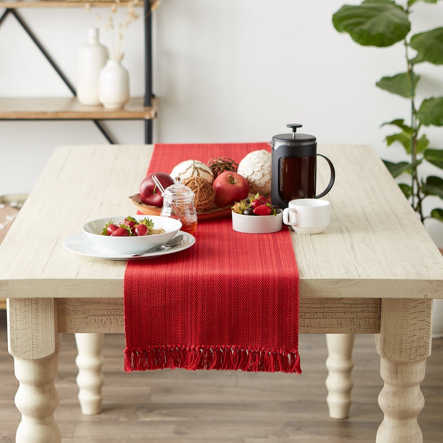 Tango Red Variegated Fringe 13"X108" Table Runner