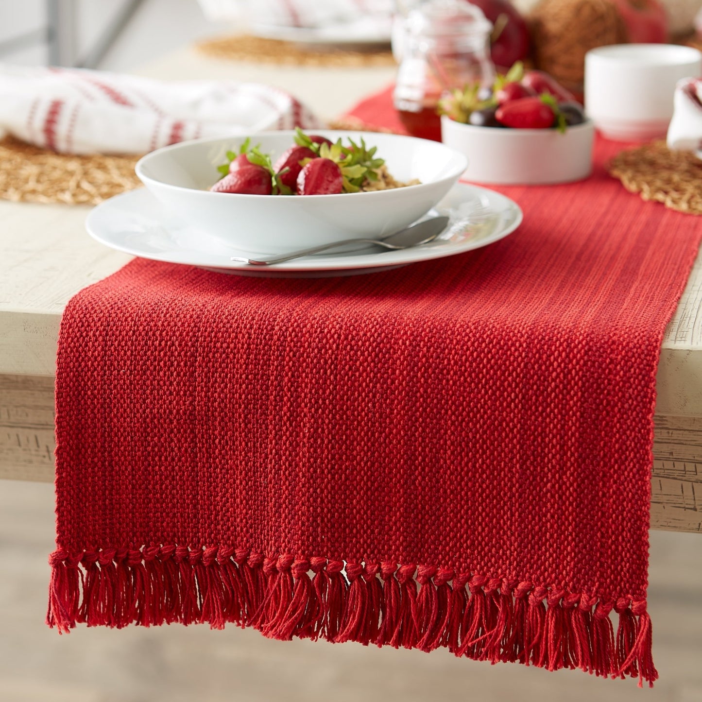 Tango Red Variegated Fringe 13"X108" Table Runner