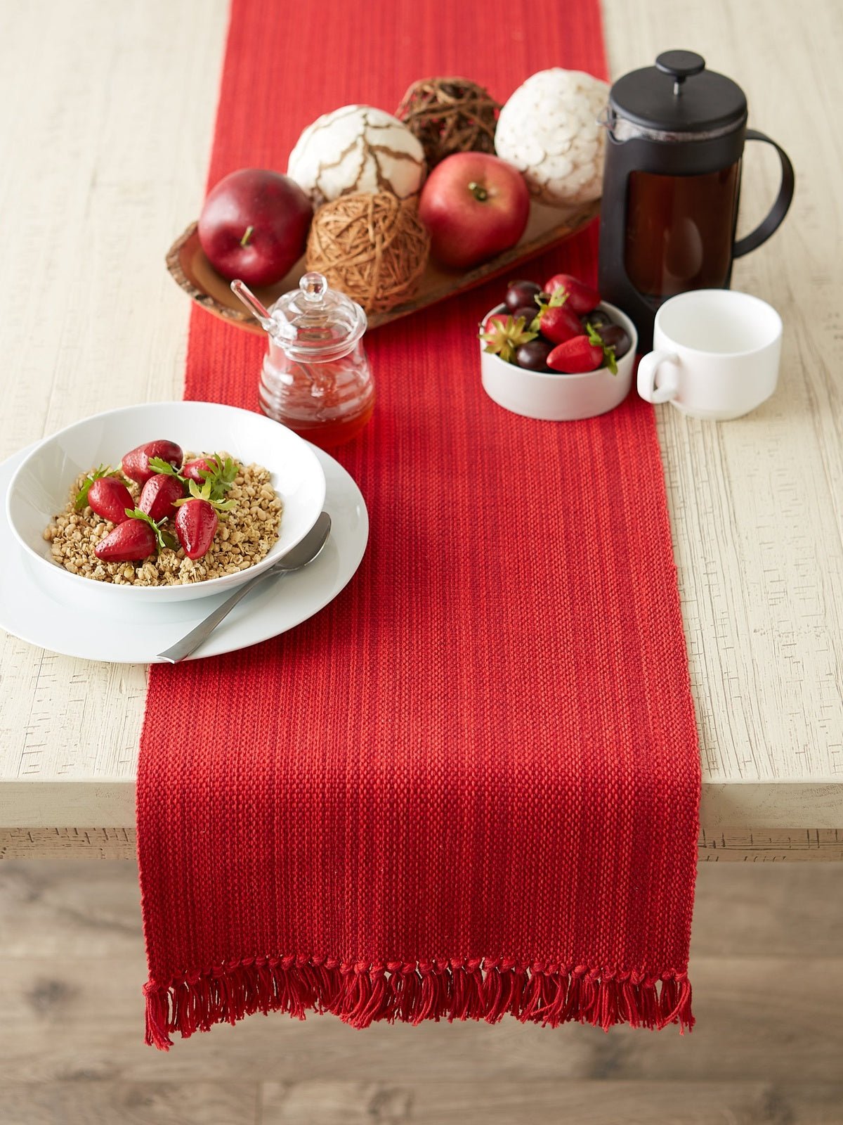 Tango Red Variegated Fringe 13"X108" Table Runner