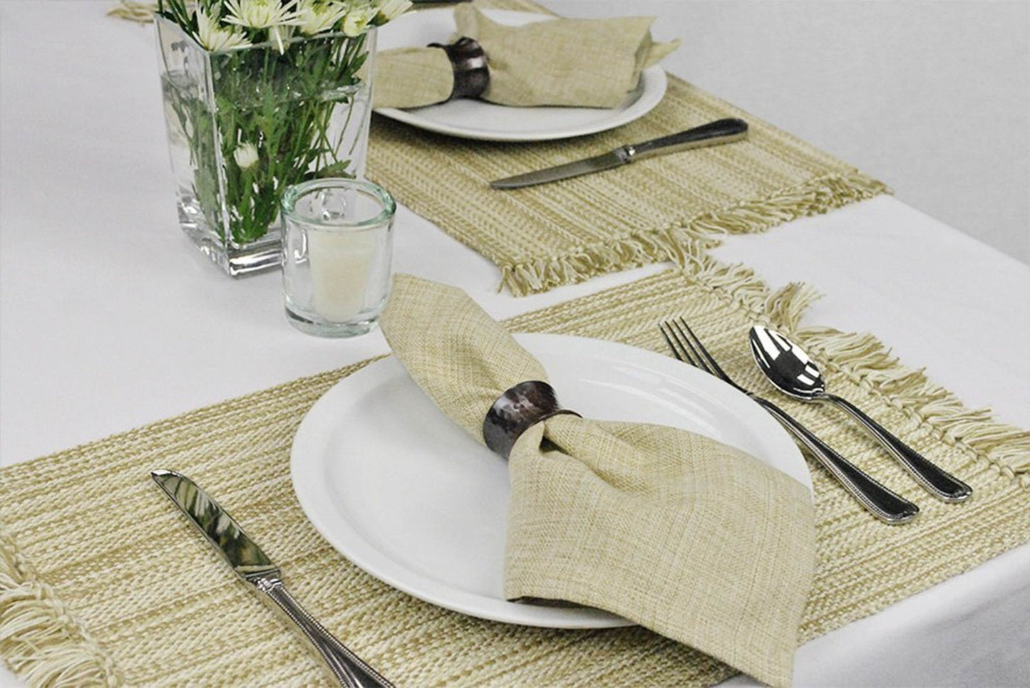 Taupe Variegated Fringe Placemats, Set Of 6