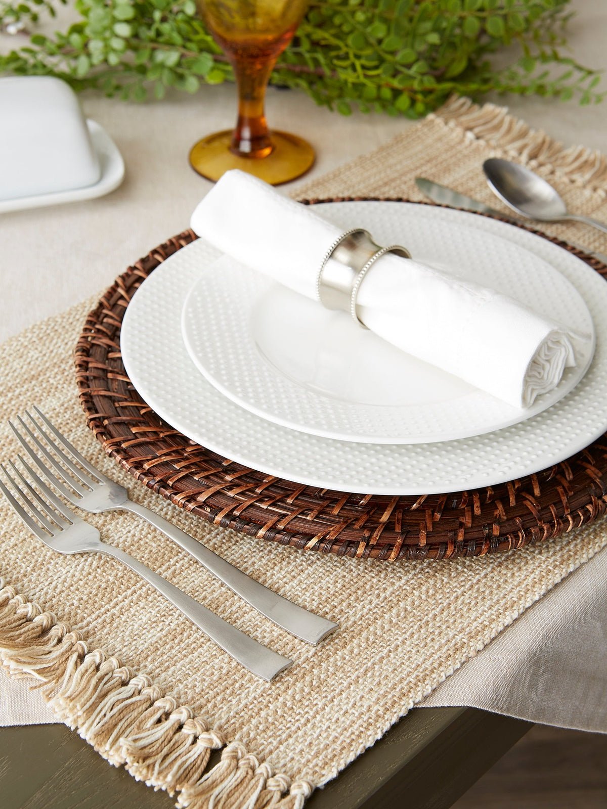 Taupe Variegated Fringe Placemats, Set Of 6