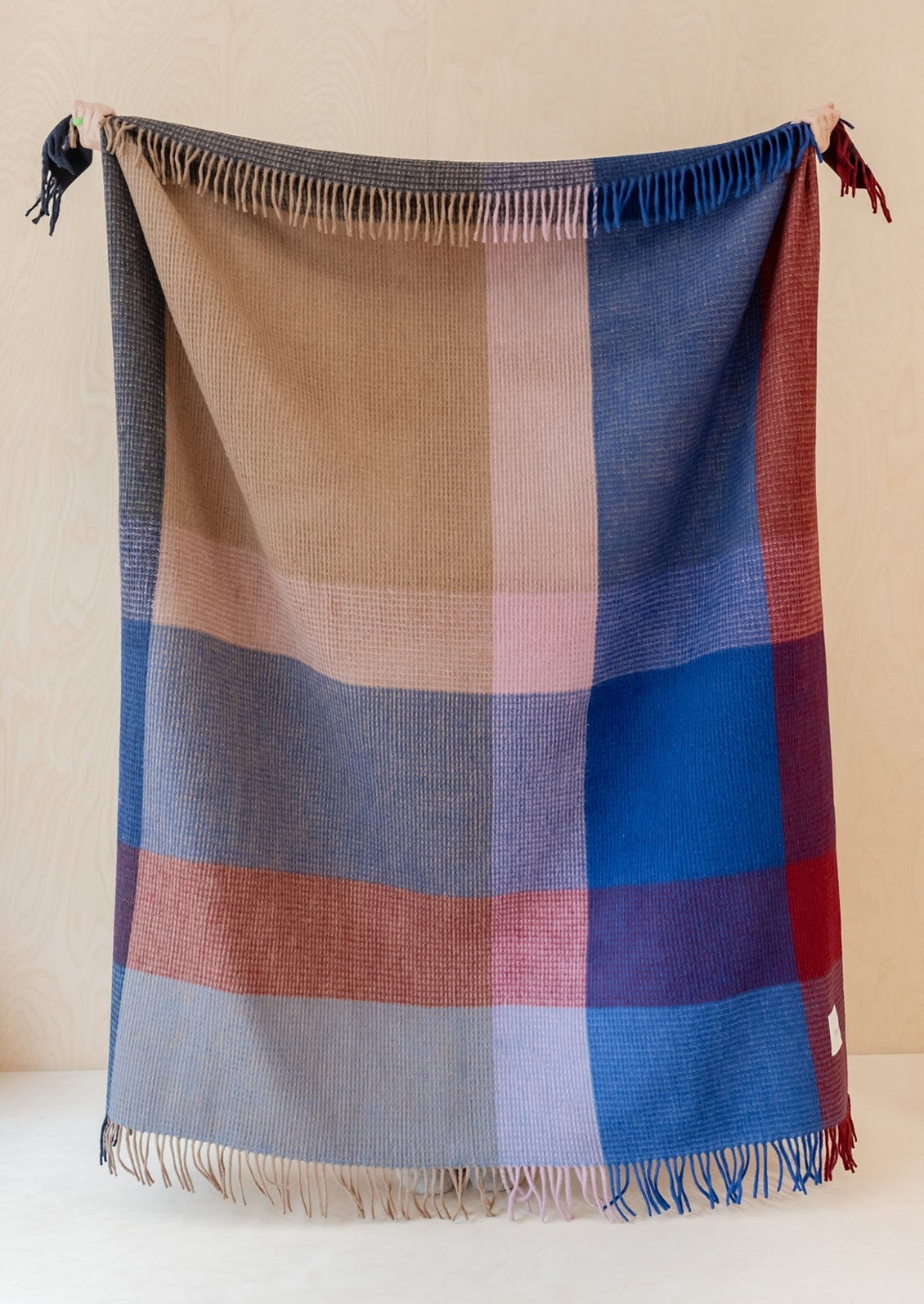 Recycled Wool Throw, Navy Waffle Block Check