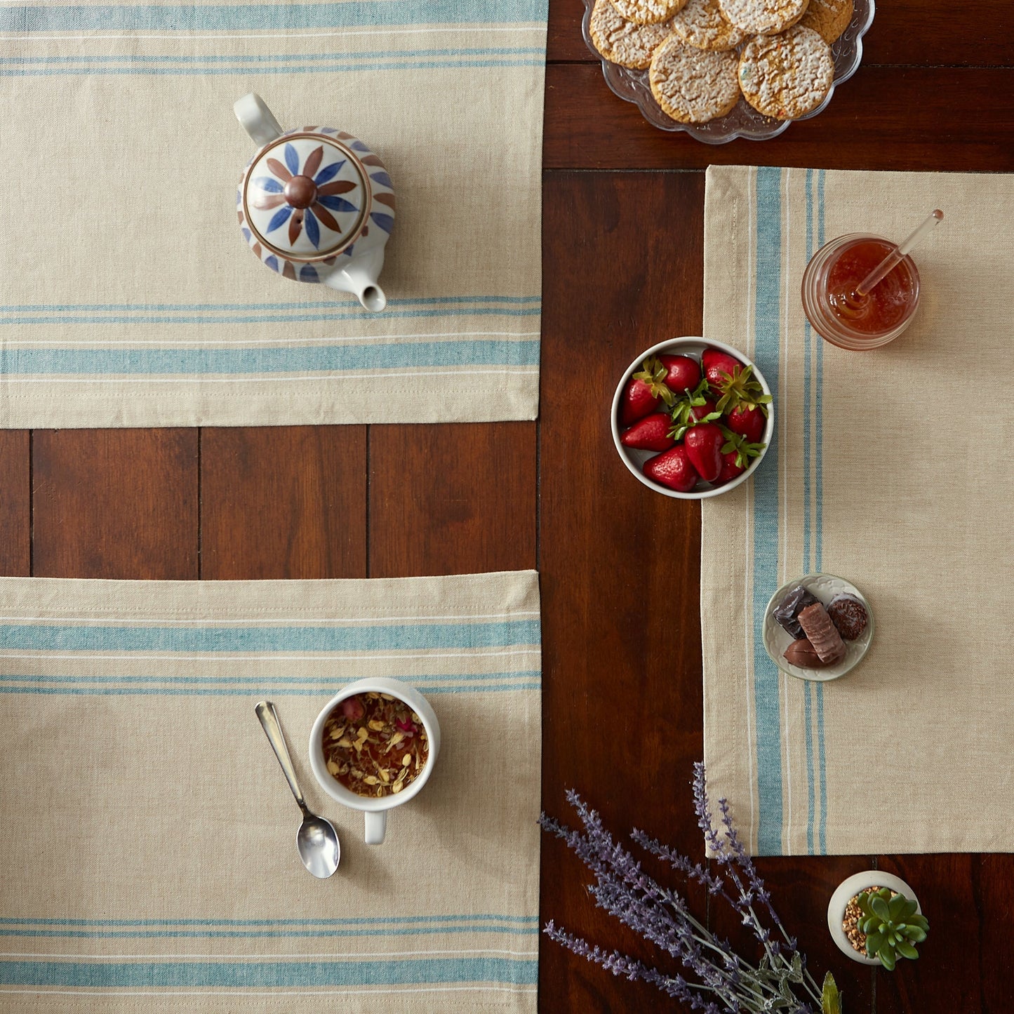 Teal French Stripe Placemats, Set Of 6