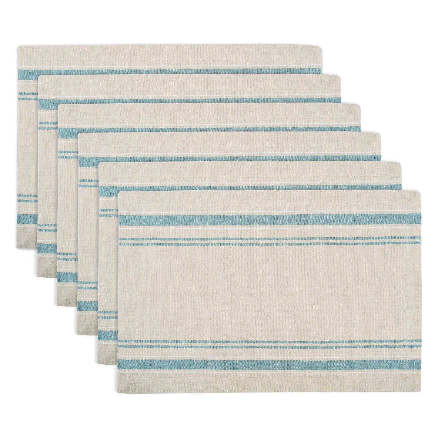 Teal French Stripe Placemats, Set Of 6