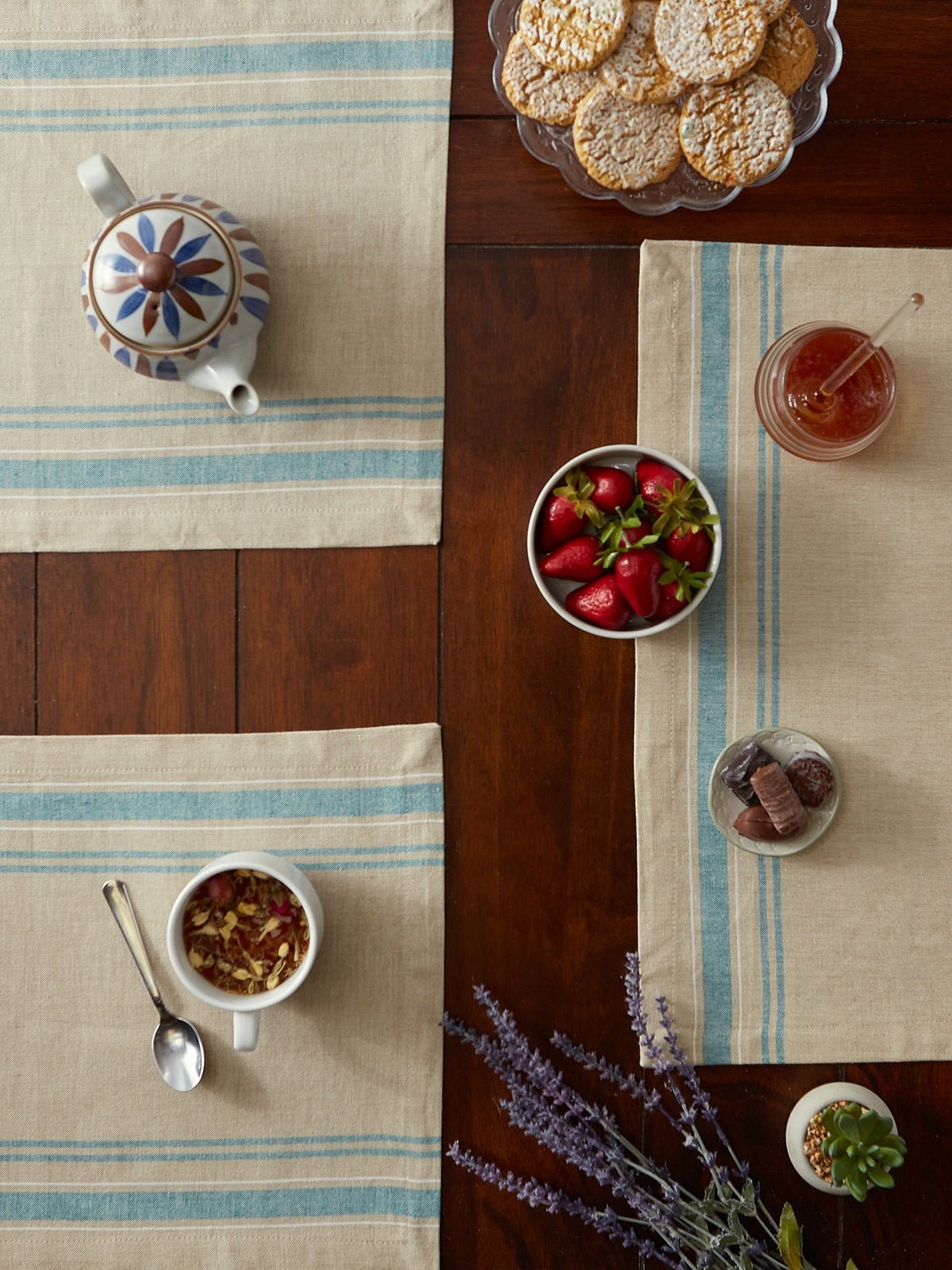 Teal French Stripe Placemats, Set Of 6