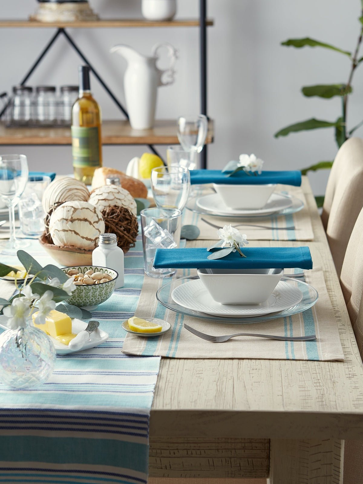 Teal French Stripe Placemats, Set Of 6
