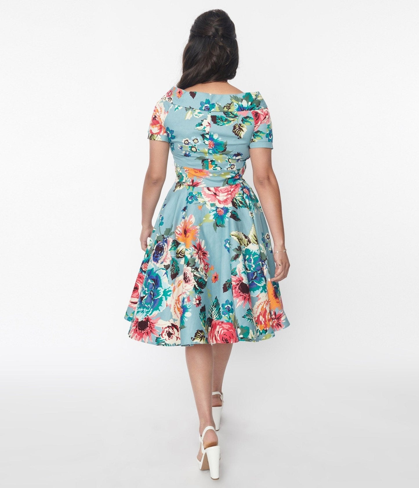 Dolly & Dotty Teal & Multicolor Floral Swing Dress