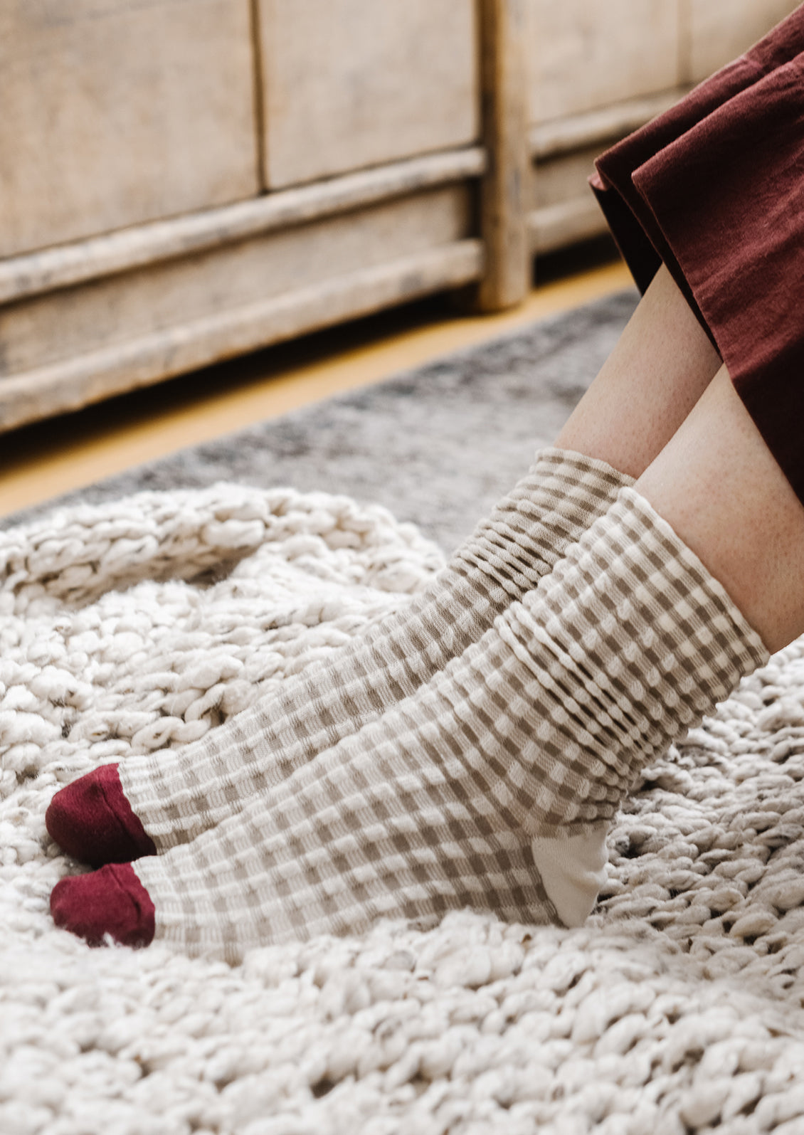 Textured Gingham Socks