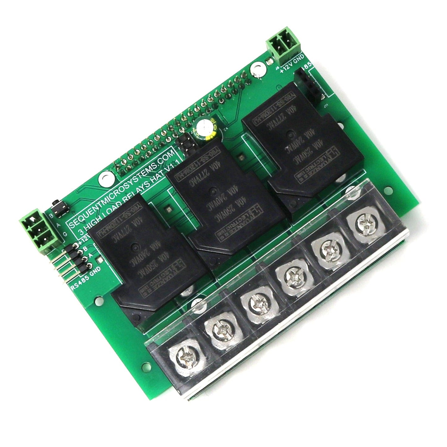Three 40A/240V Relays RS485 Daisy-chainable HAT for Raspberry Pi