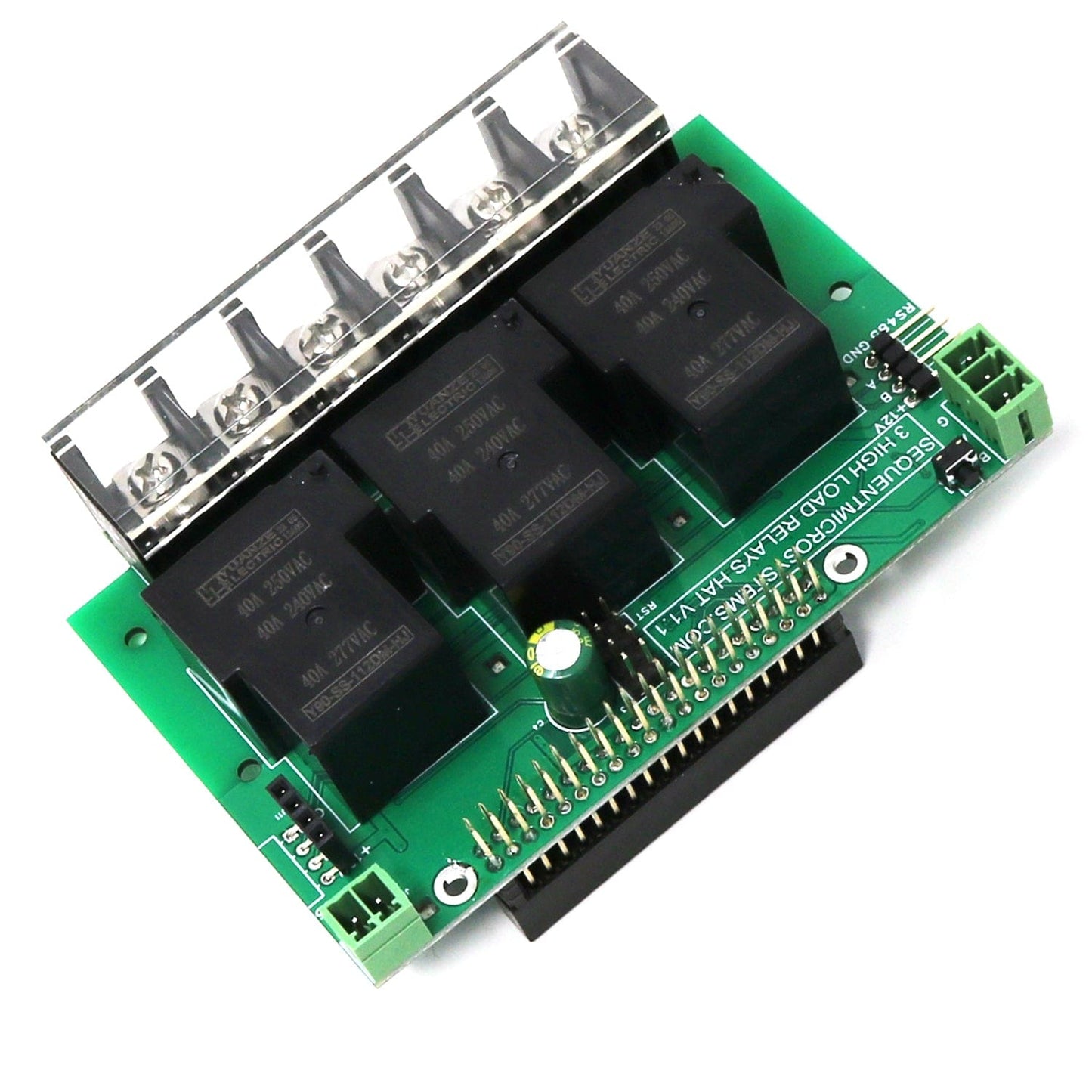Three 40A/240V Relays RS485 Daisy-chainable HAT for Raspberry Pi