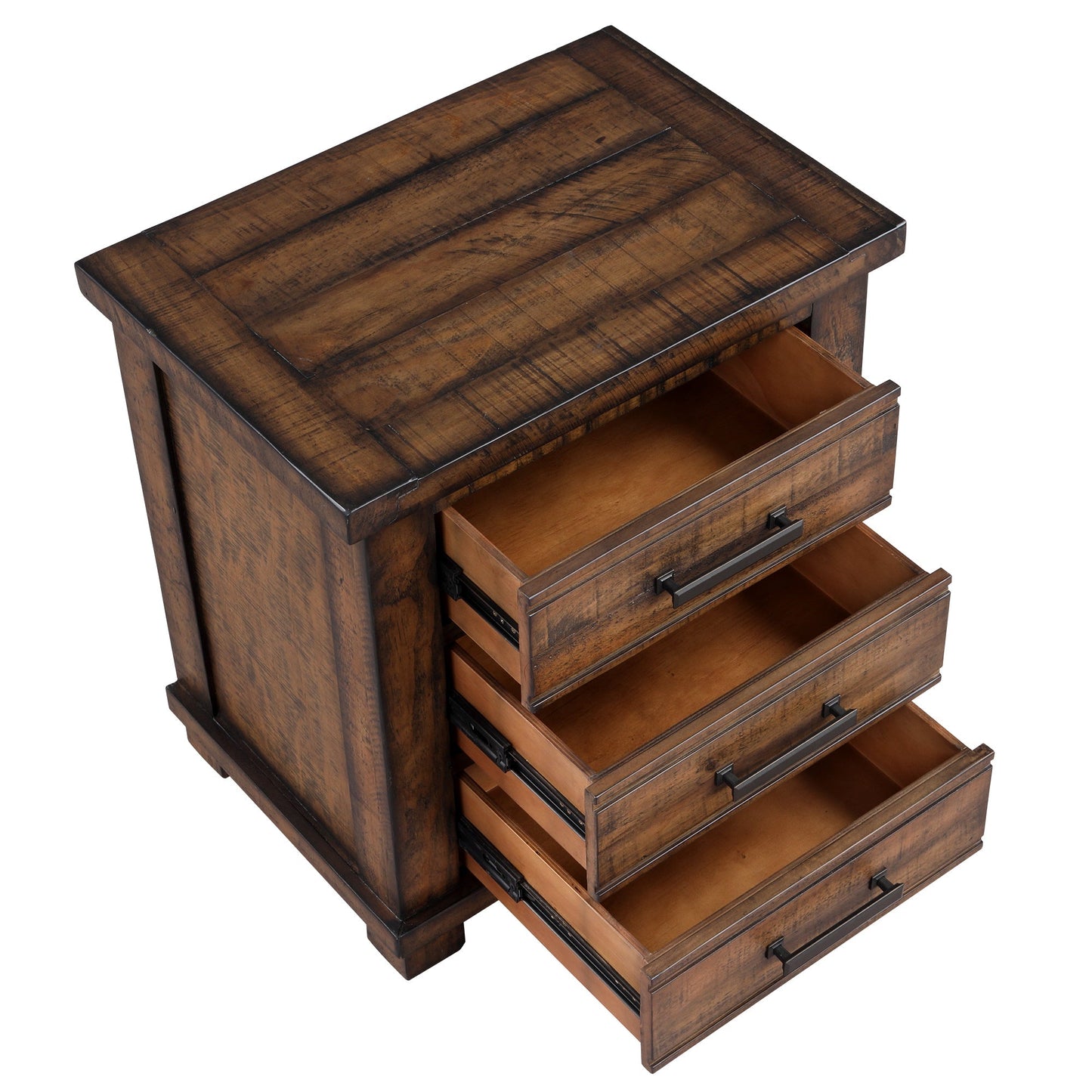 Three Drawer Reclaimed Solid Wood Farmhouse Nightstand