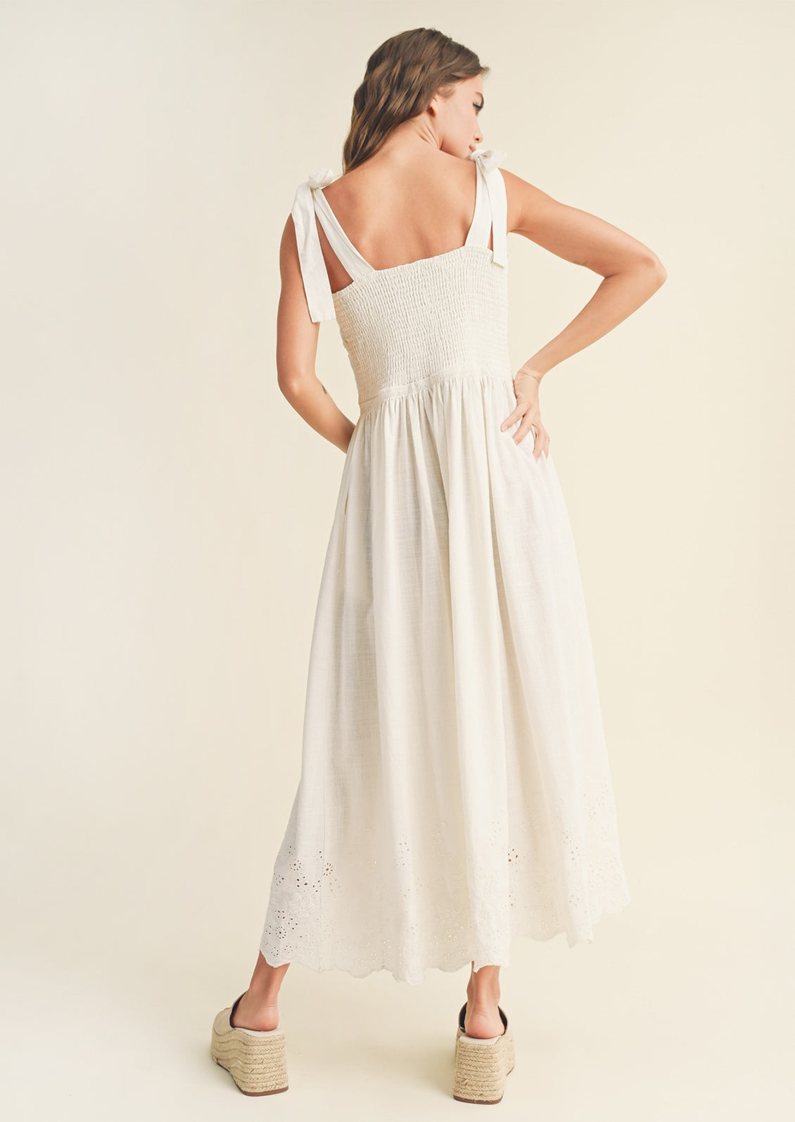 Floral Eyelet Tie Shoulder Dress