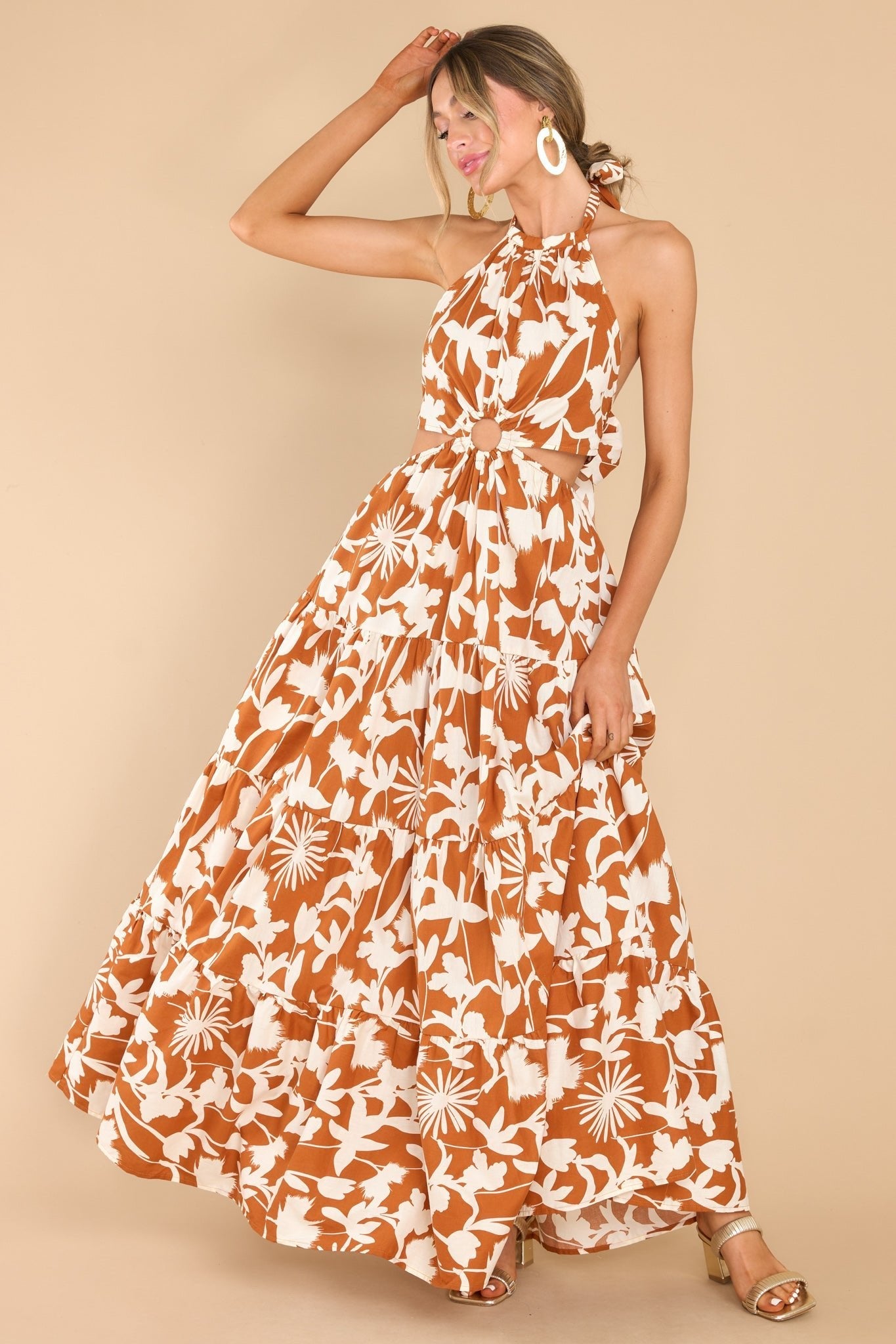 Time To Grow Brown Print Maxi Dress