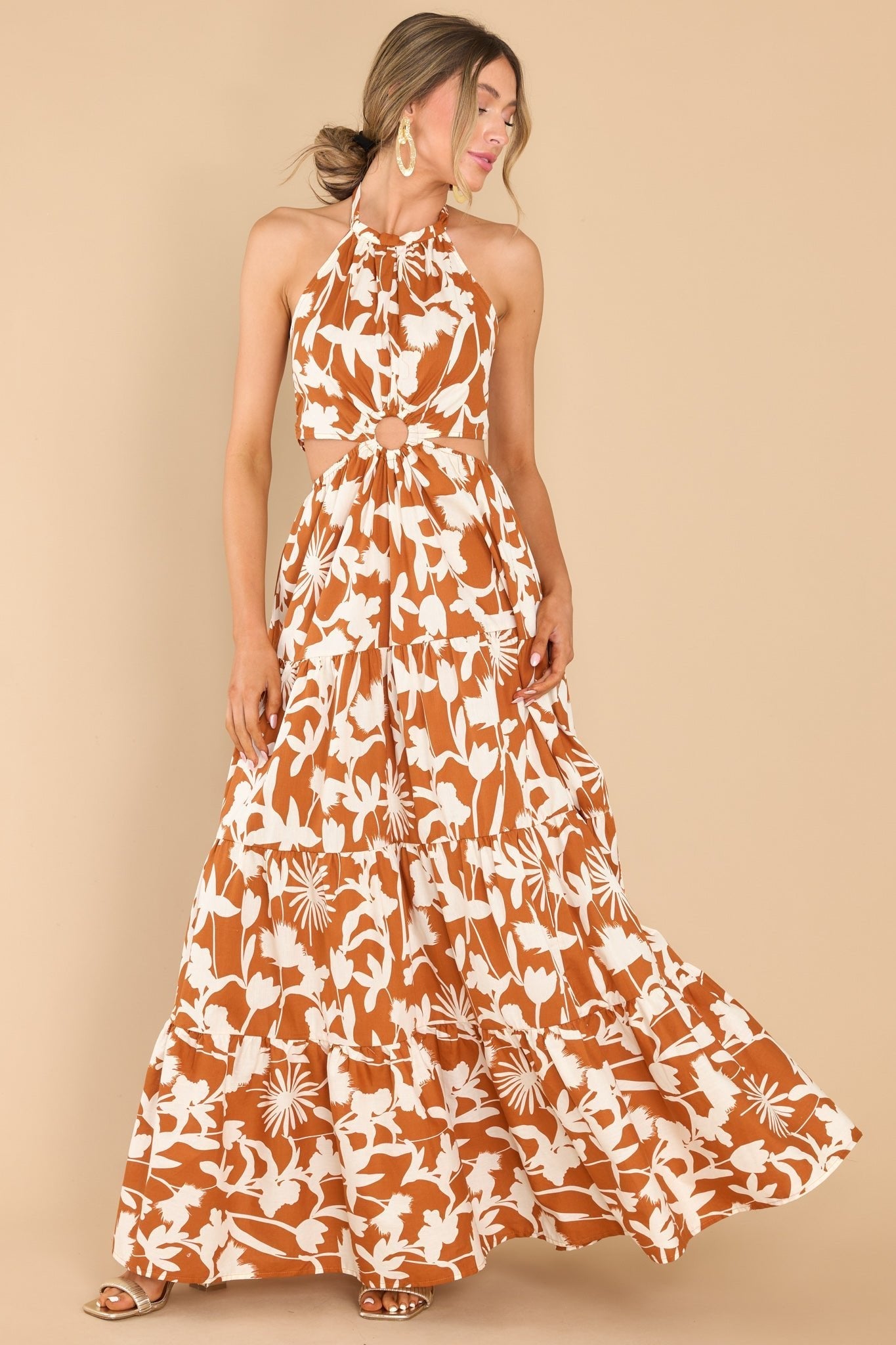 Time To Grow Brown Print Maxi Dress