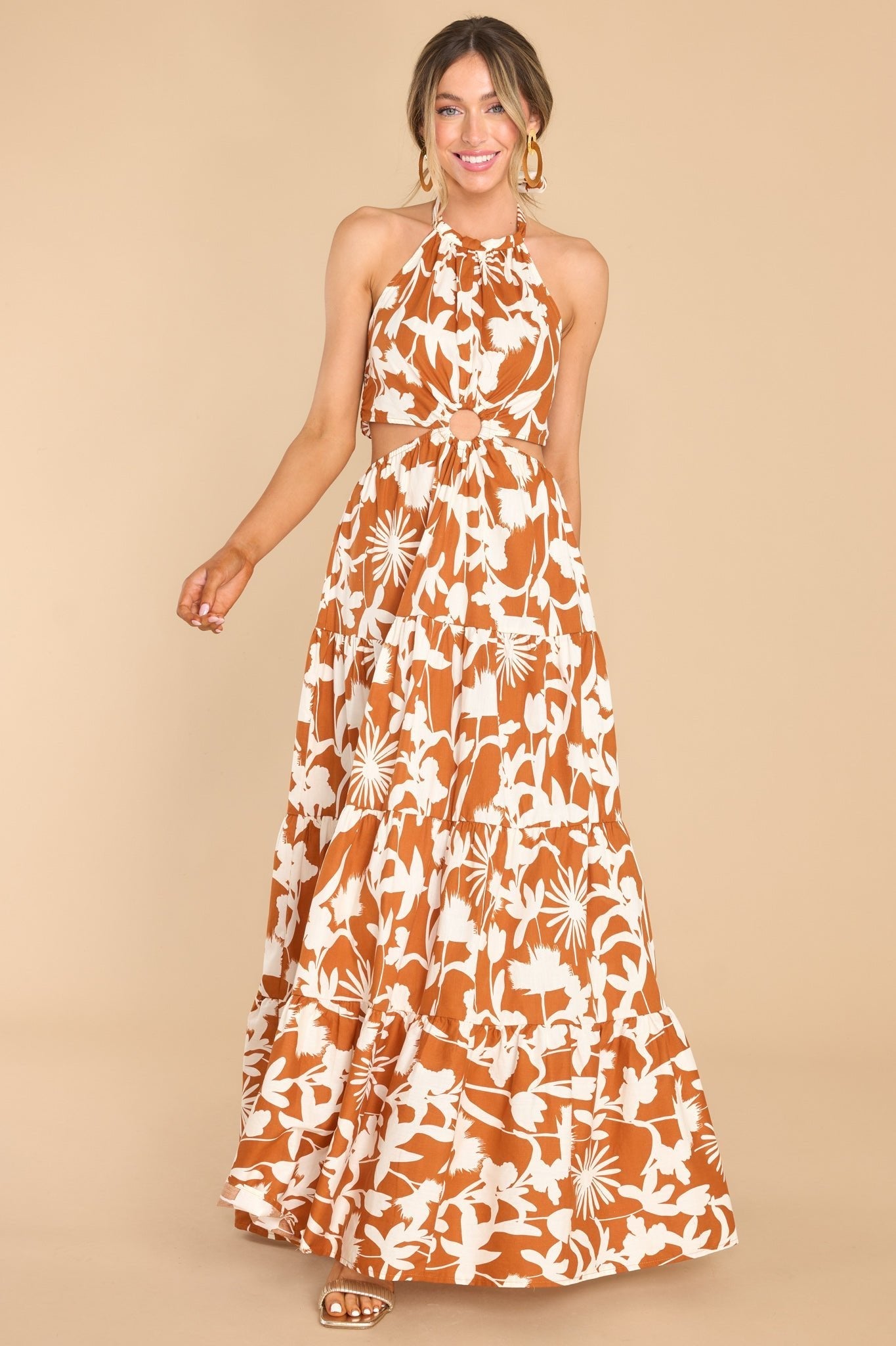 Time To Grow Brown Print Maxi Dress