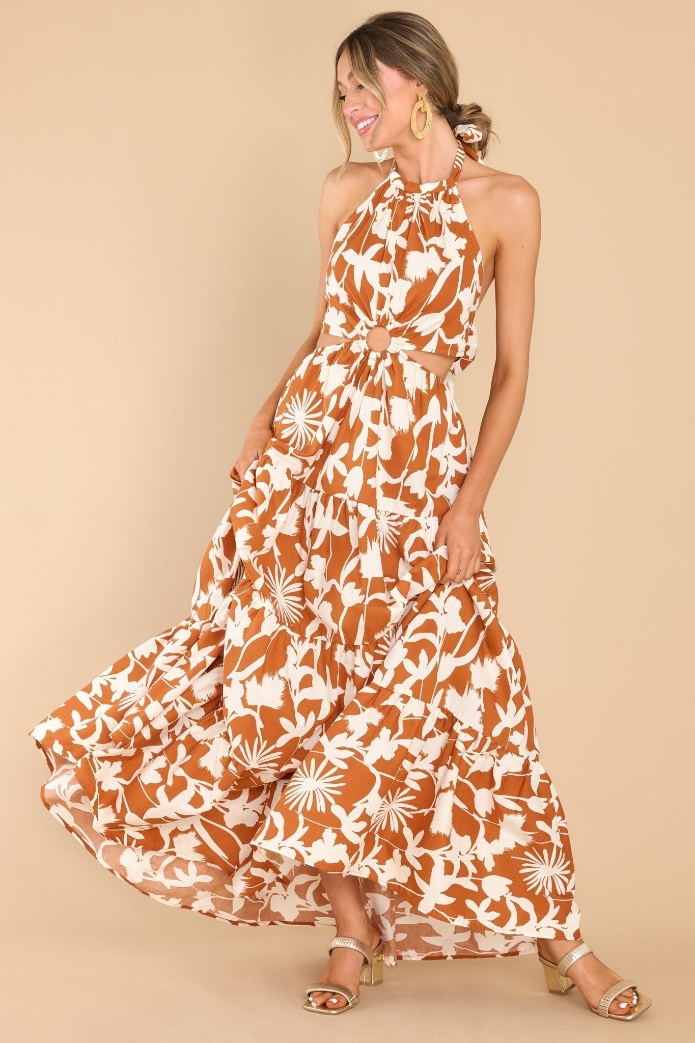 Time To Grow Brown Print Maxi Dress