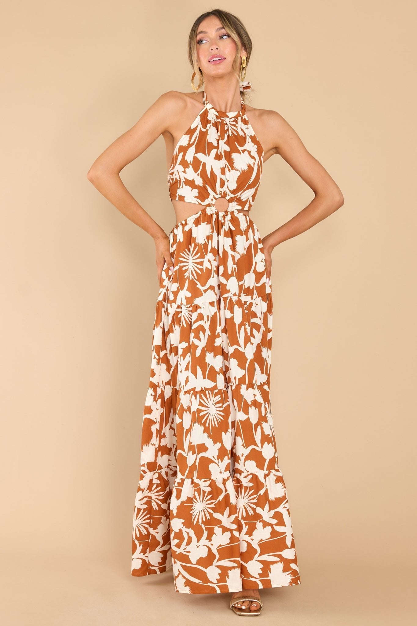 Time To Grow Brown Print Maxi Dress
