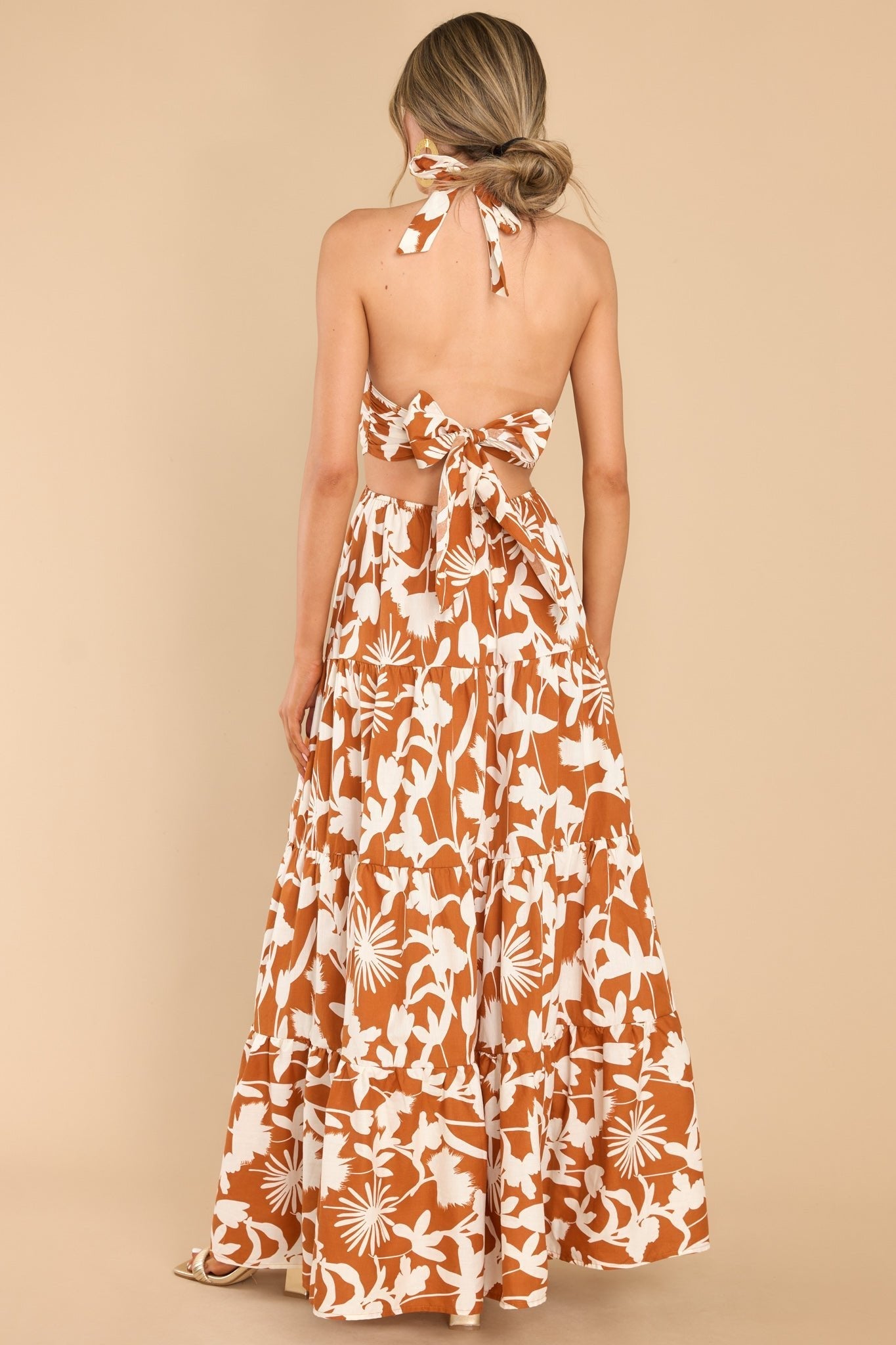 Time To Grow Brown Print Maxi Dress