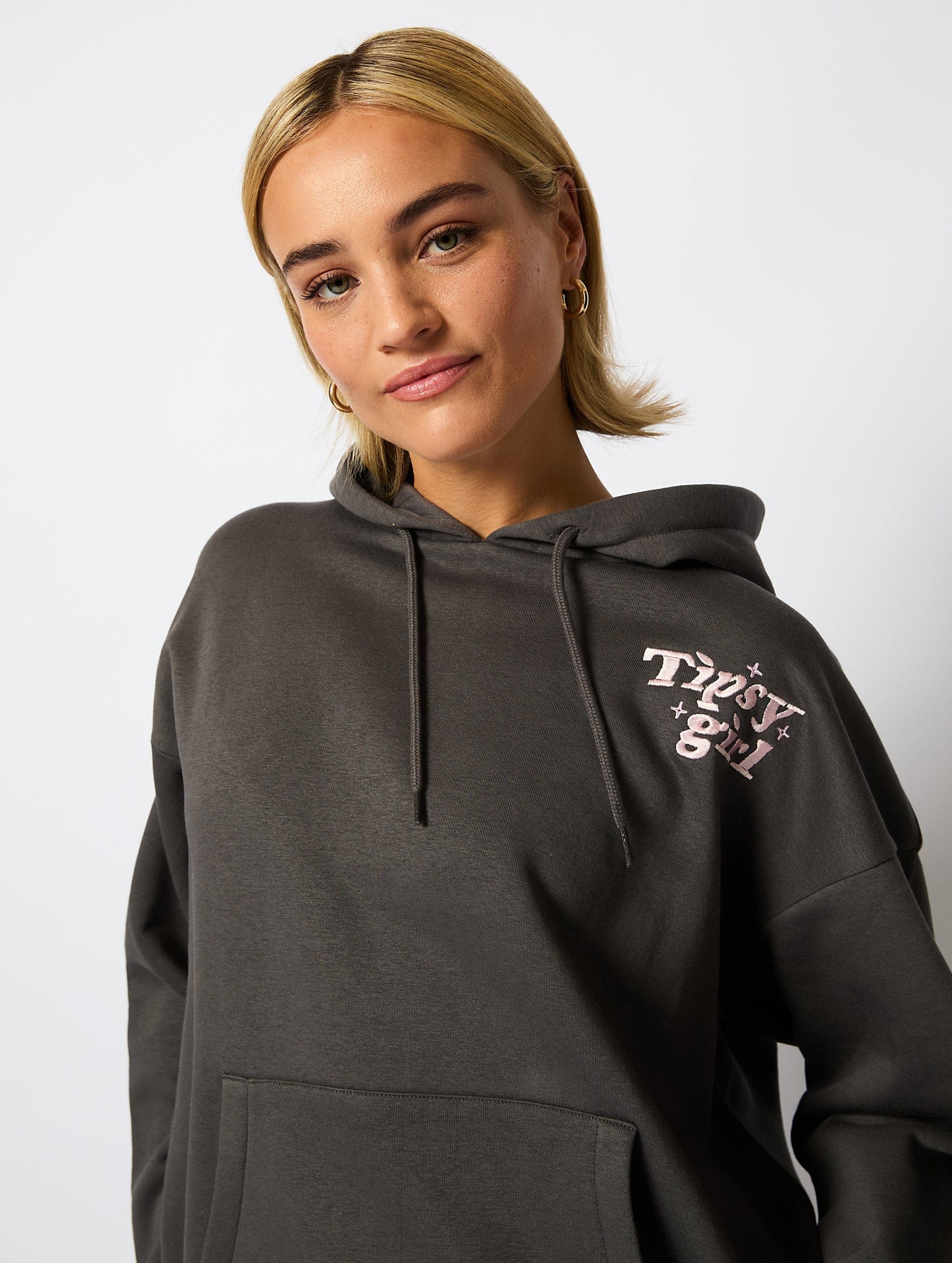Tipsy Girl Hoodie in Charcoal