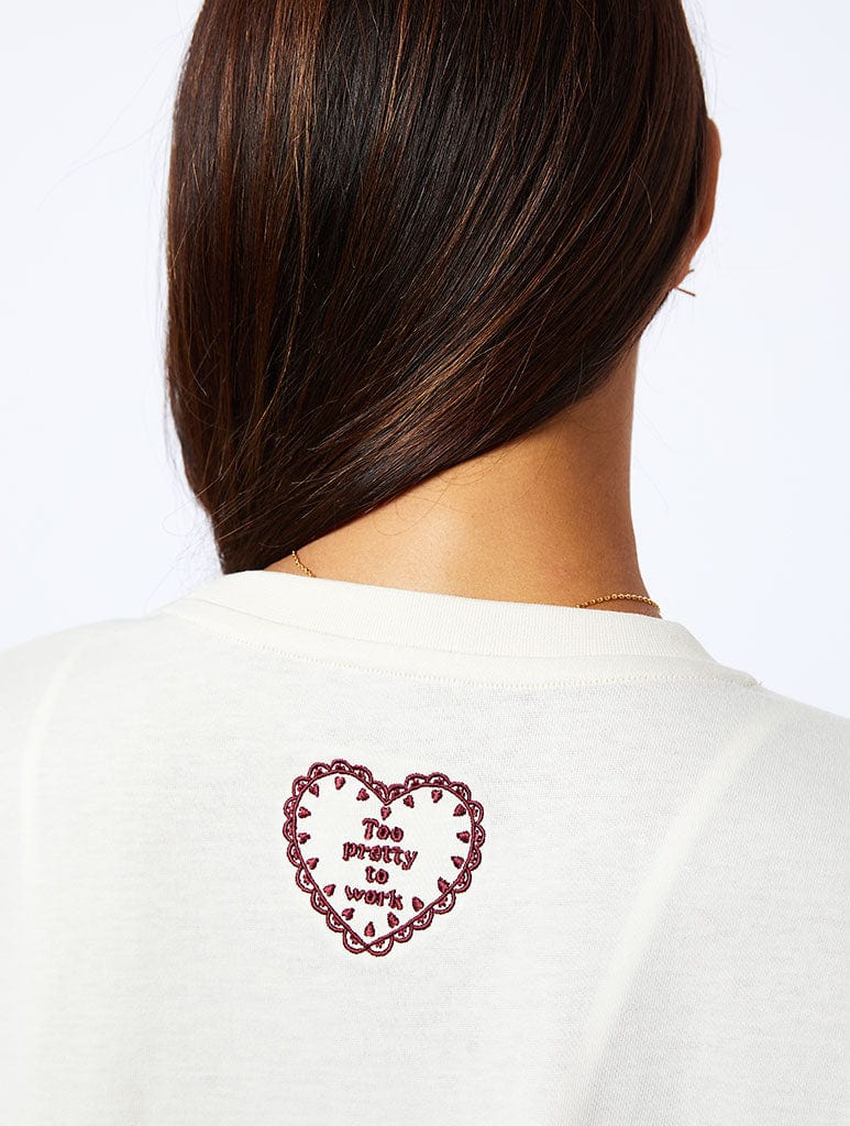 Too Pretty To Work T-Shirt in Ecru