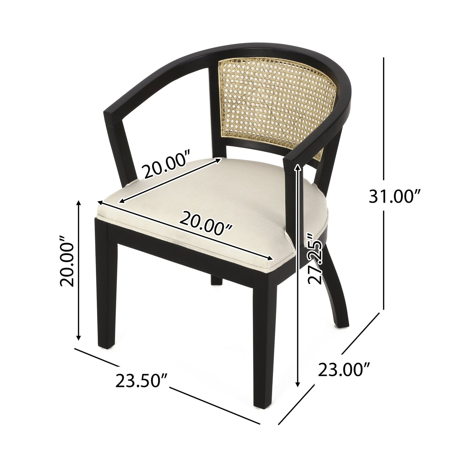 Traditional Upholstered Wood And Cane Dining Chair, Set of 2