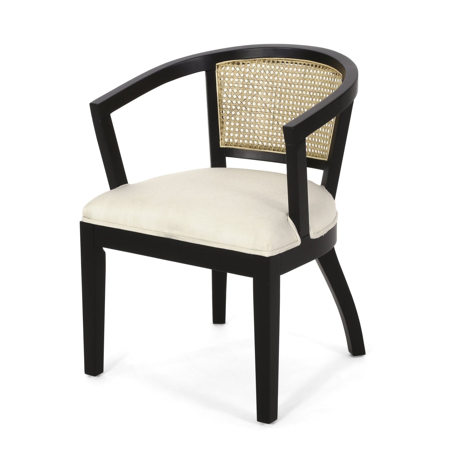 Traditional Upholstered Wood And Cane Dining Chair, Set of 2