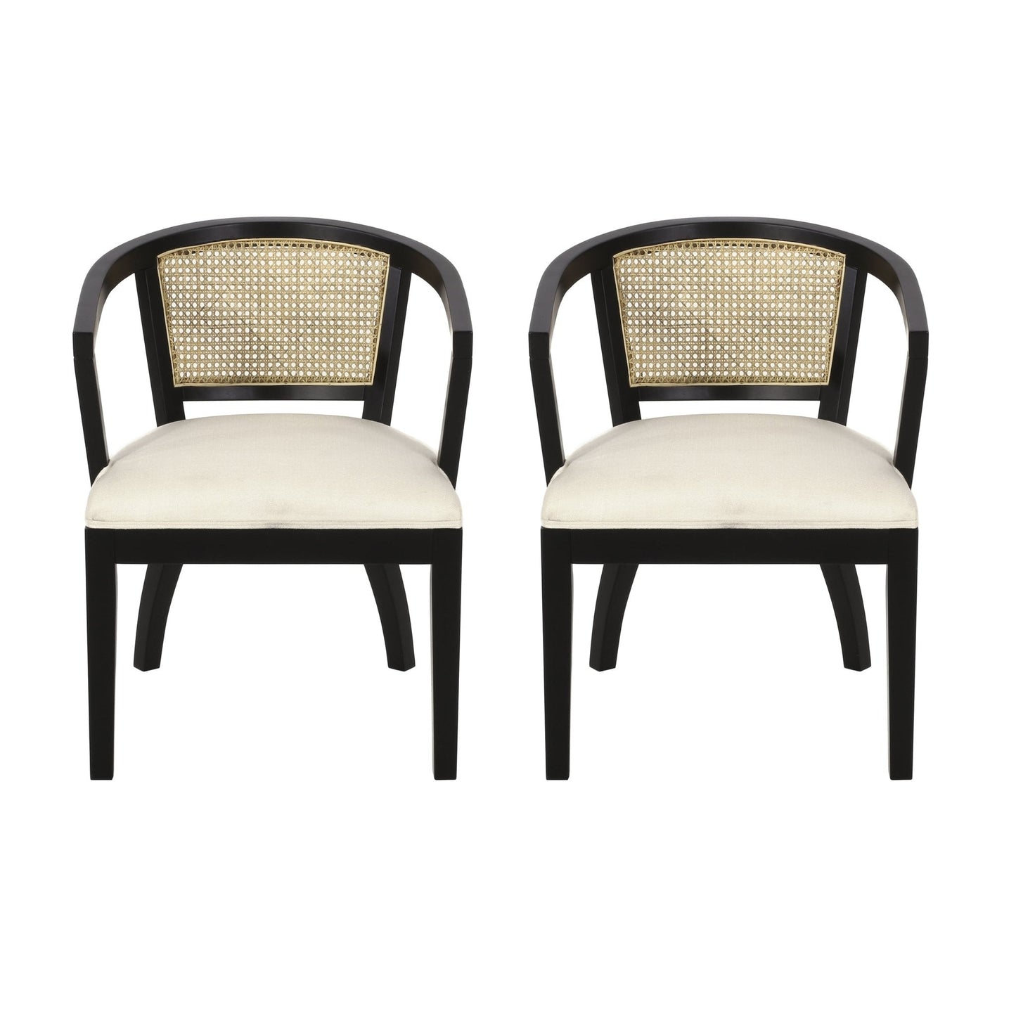 Traditional Upholstered Wood And Cane Dining Chair, Set of 2