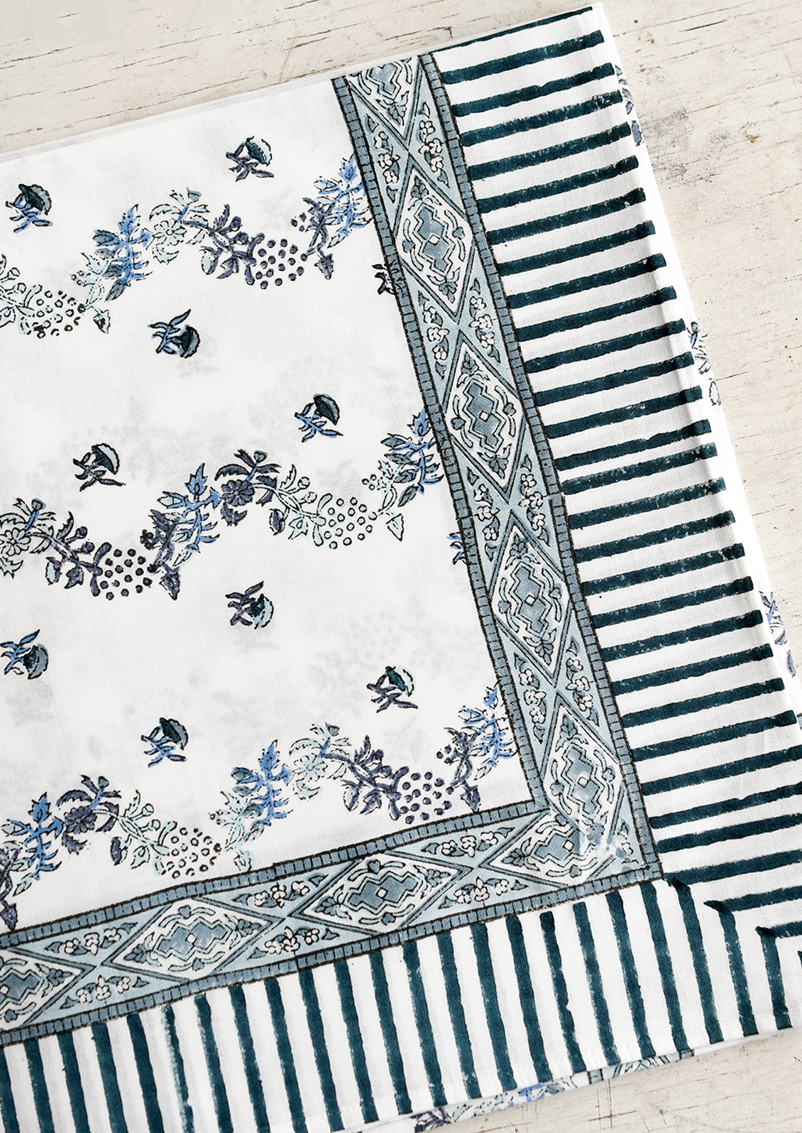Trellis Floral Block Print Tablecloth
