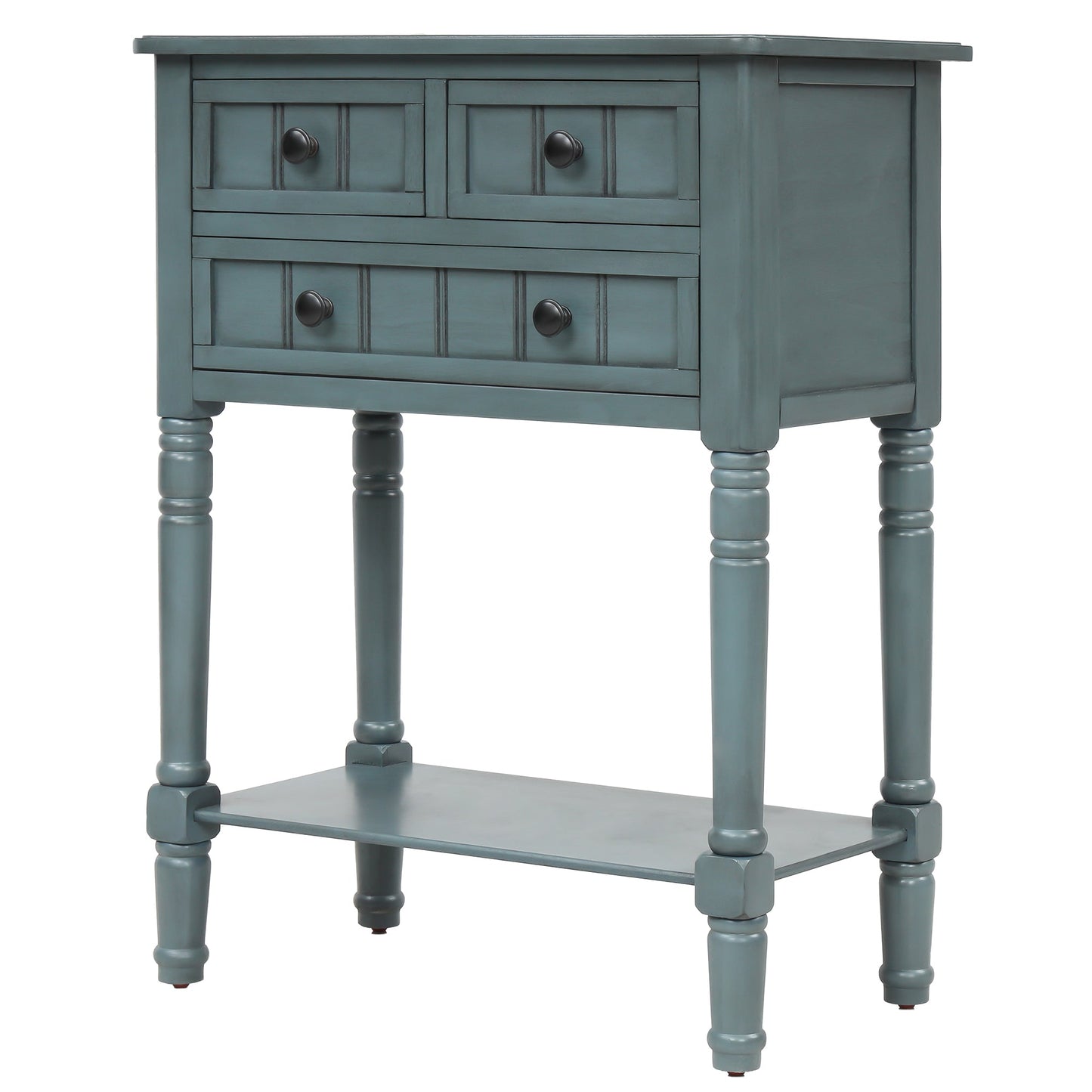 Trexm Navy Narrow Console Table, Slim Sofa Table with 3 Storage Drawers