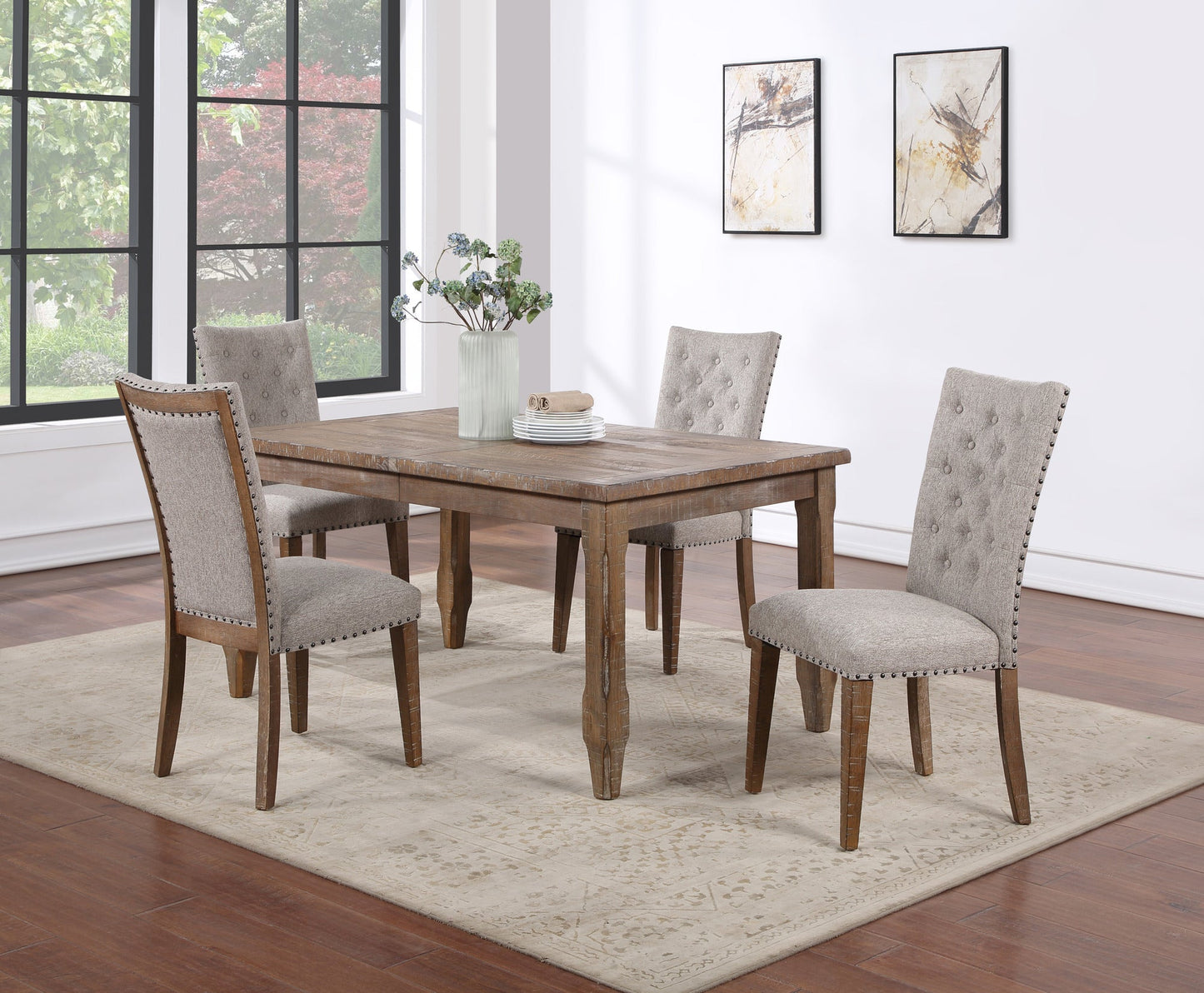 Button Tufted Upholstered Side Chair with Nailhead Trim and Solid Back, Set of 2