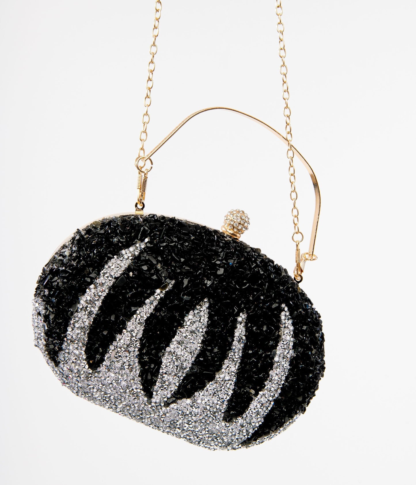 Unique Vintage 1920s Black Beaded & Silver Rhinestone Spooky Clutch Purse