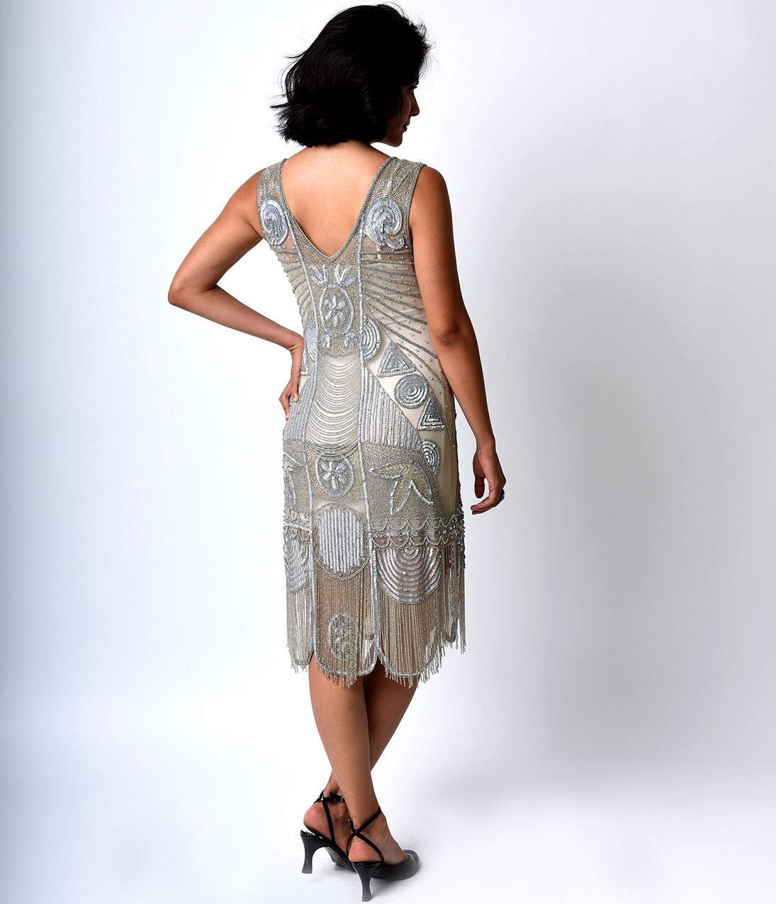 Special Order - Unique Vintage 1920s Style Silver Hand Beaded Fringe Bosley Flapper Dress