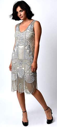 Special Order - Unique Vintage 1920s Style Silver Hand Beaded Fringe Bosley Flapper Dress