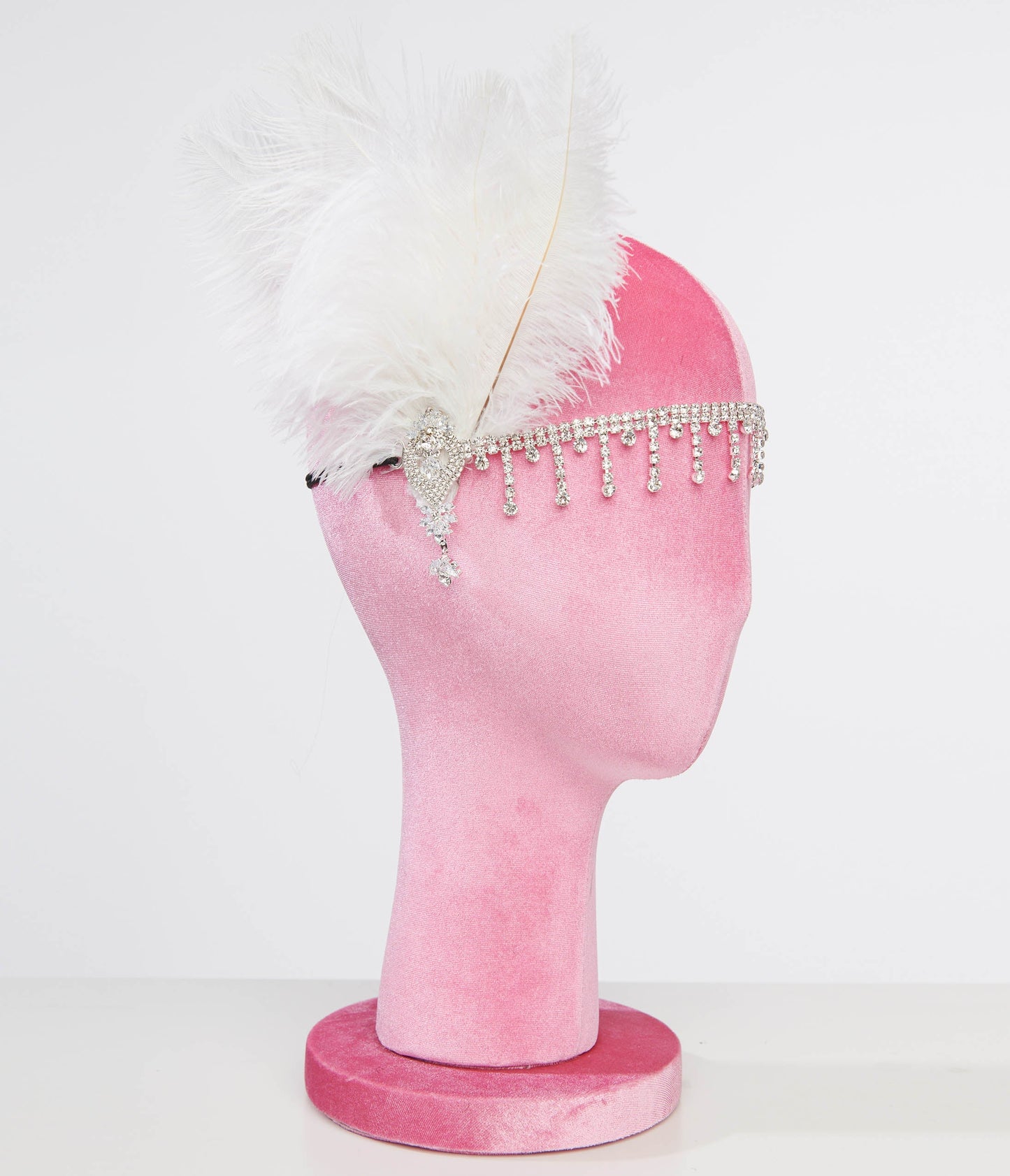 Unique Vintage 1920s White Feather & Silver Rhinestone Headband