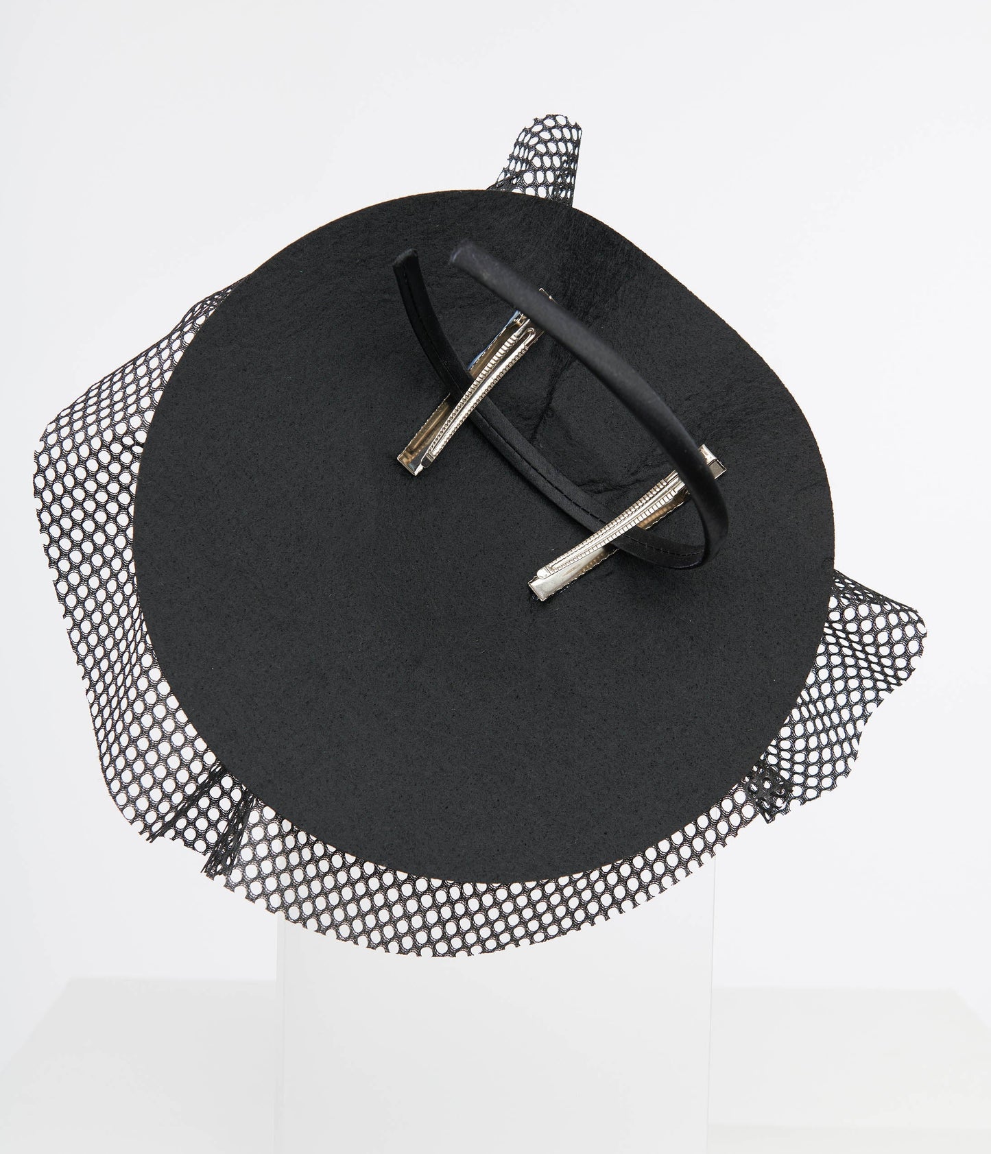 Unique Vintage 1930s Black Floral & Mesh Fascinator