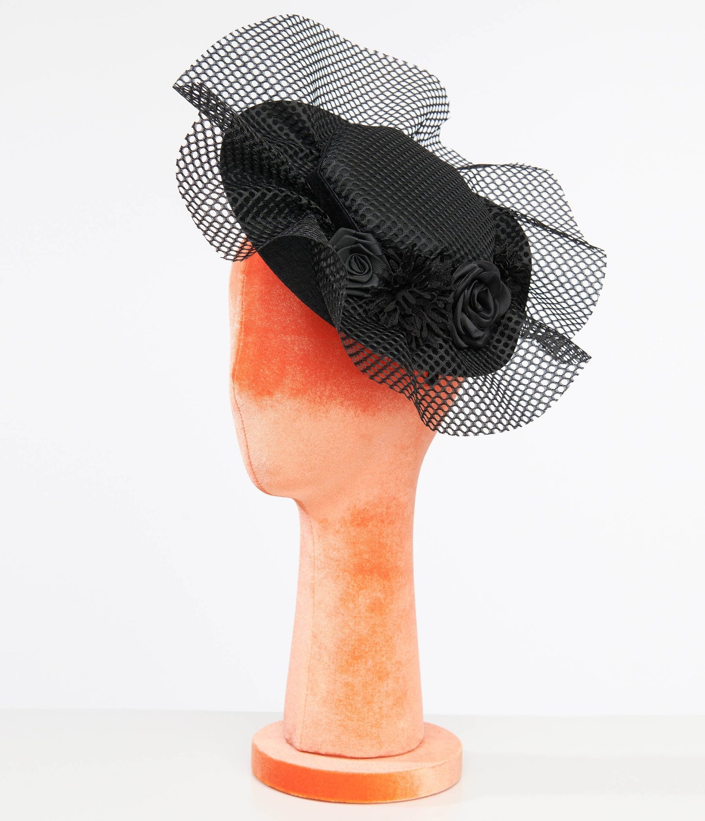 Unique Vintage 1930s Black Floral & Mesh Fascinator