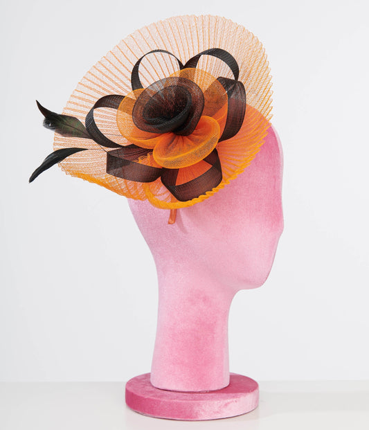 Unique Vintage 1930s Orange & Black Halloween Fascinator