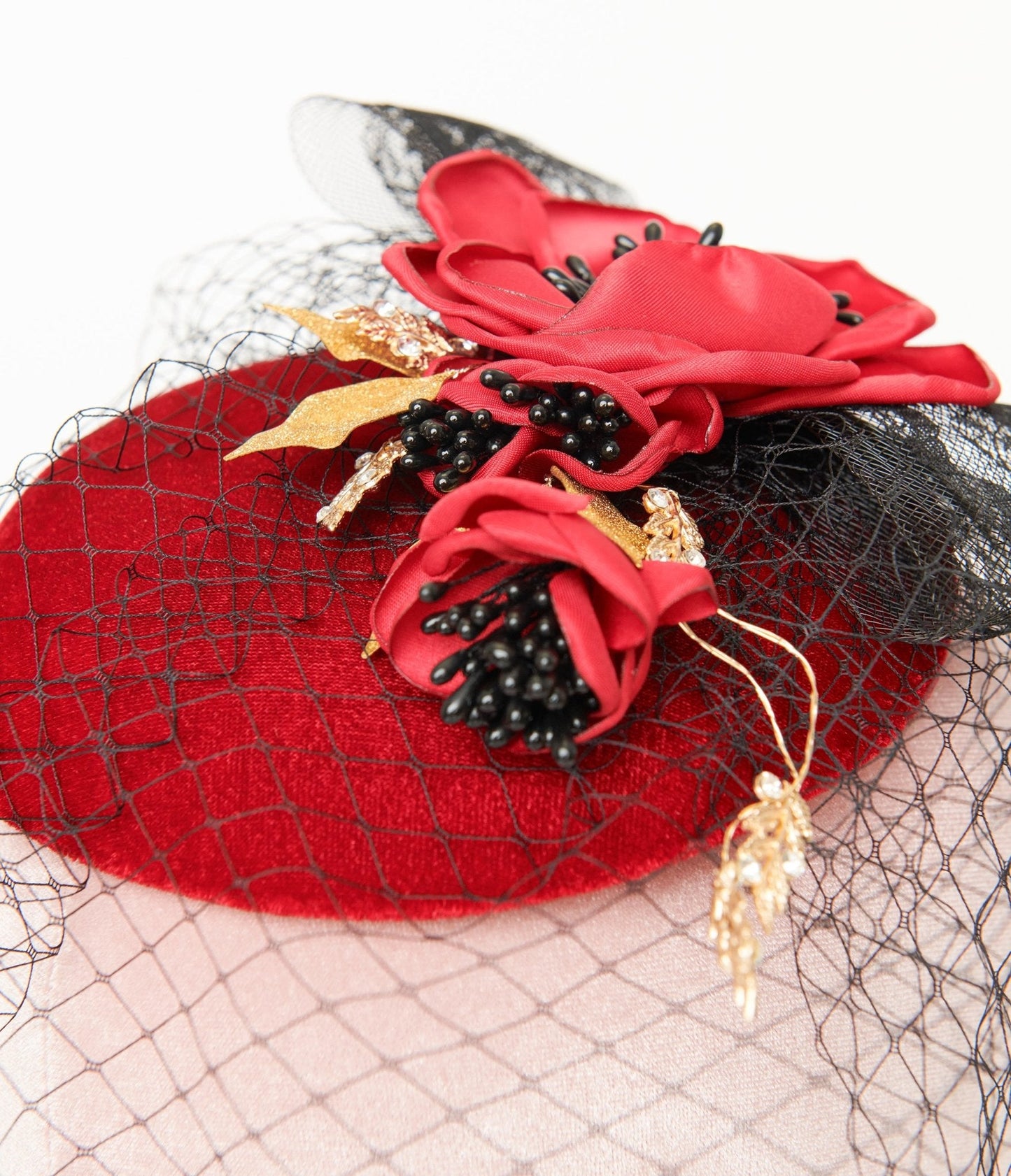 Unique Vintage 1950s Black & Red Floral Fascinator Hat