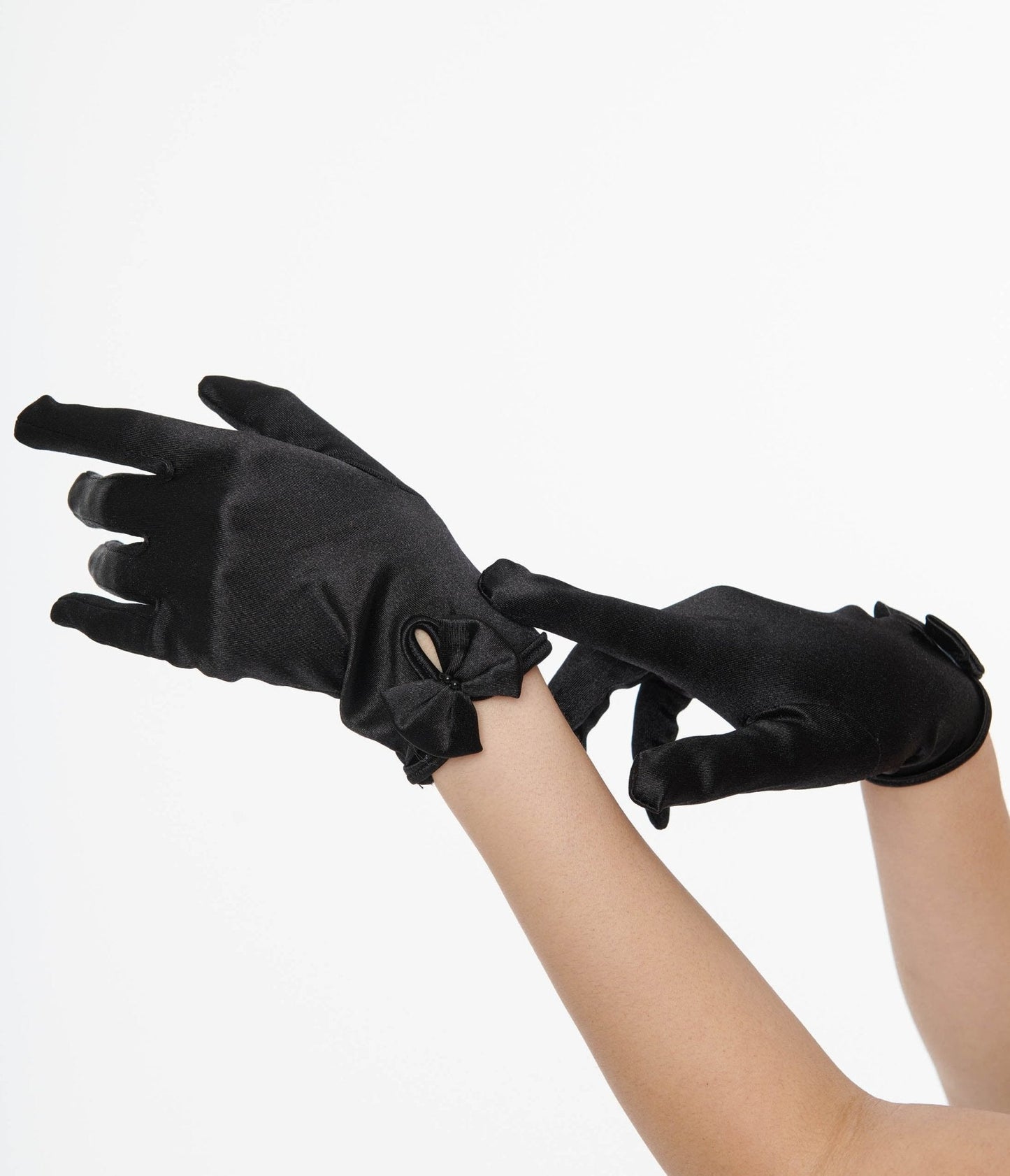 Unique Vintage 1950s Black Satin Bow Gloves