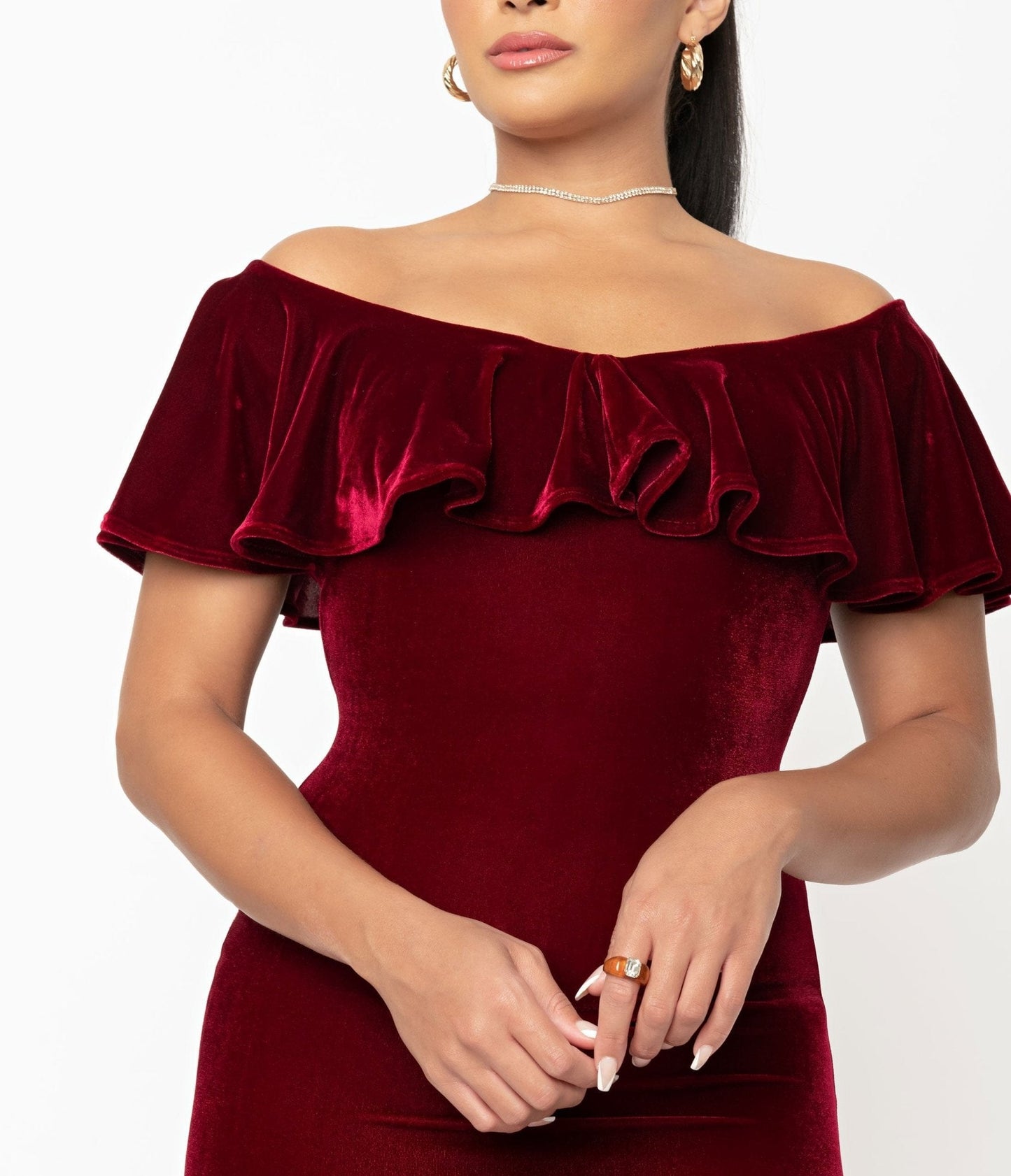 Unique Vintage 1950s Burgundy Red Velvet Sophia Wiggle Dress