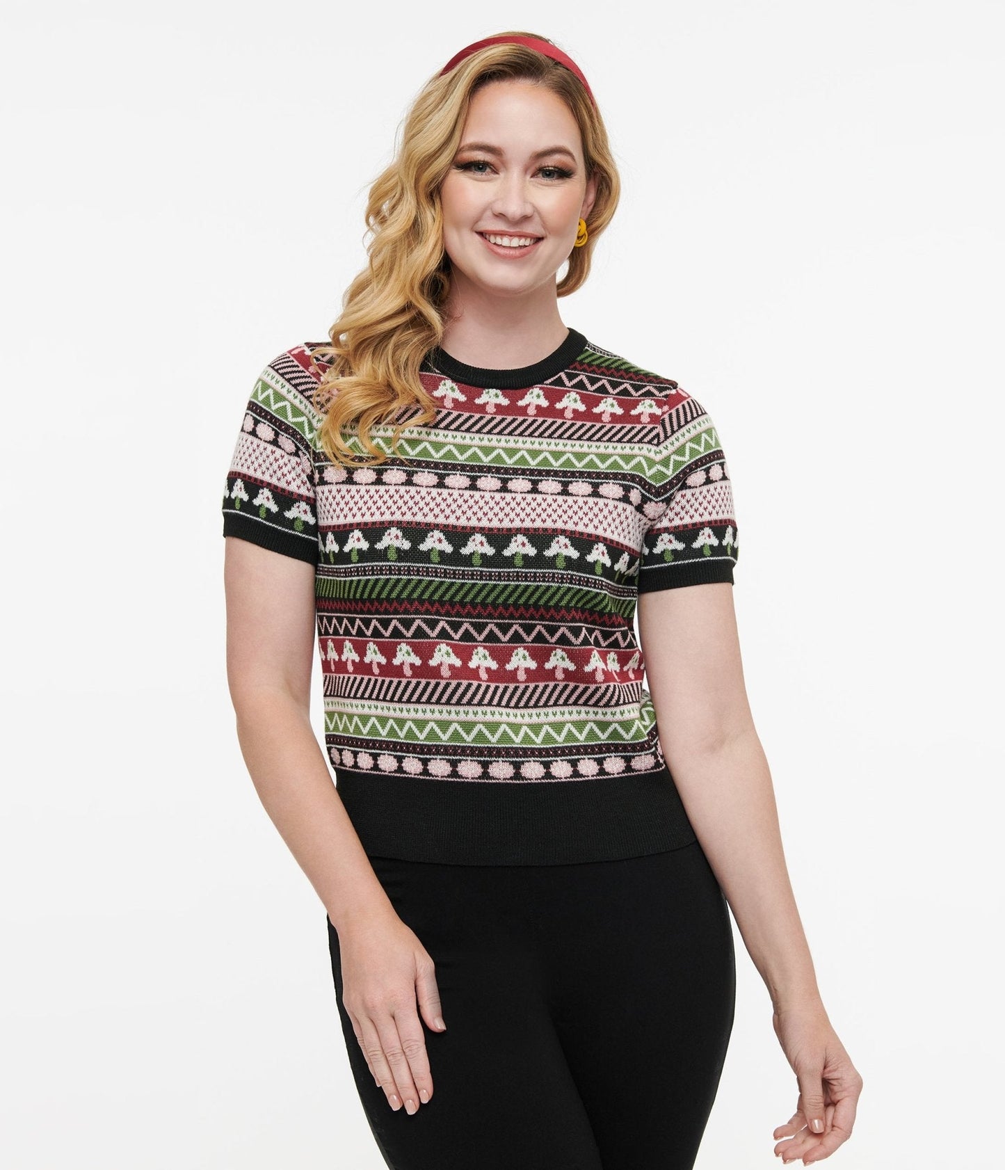 Unique Vintage 1950s Mushroom Jacquard Sweater
