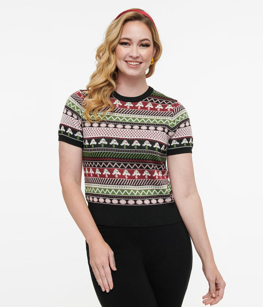 Unique Vintage 1950s Mushroom Jacquard Sweater