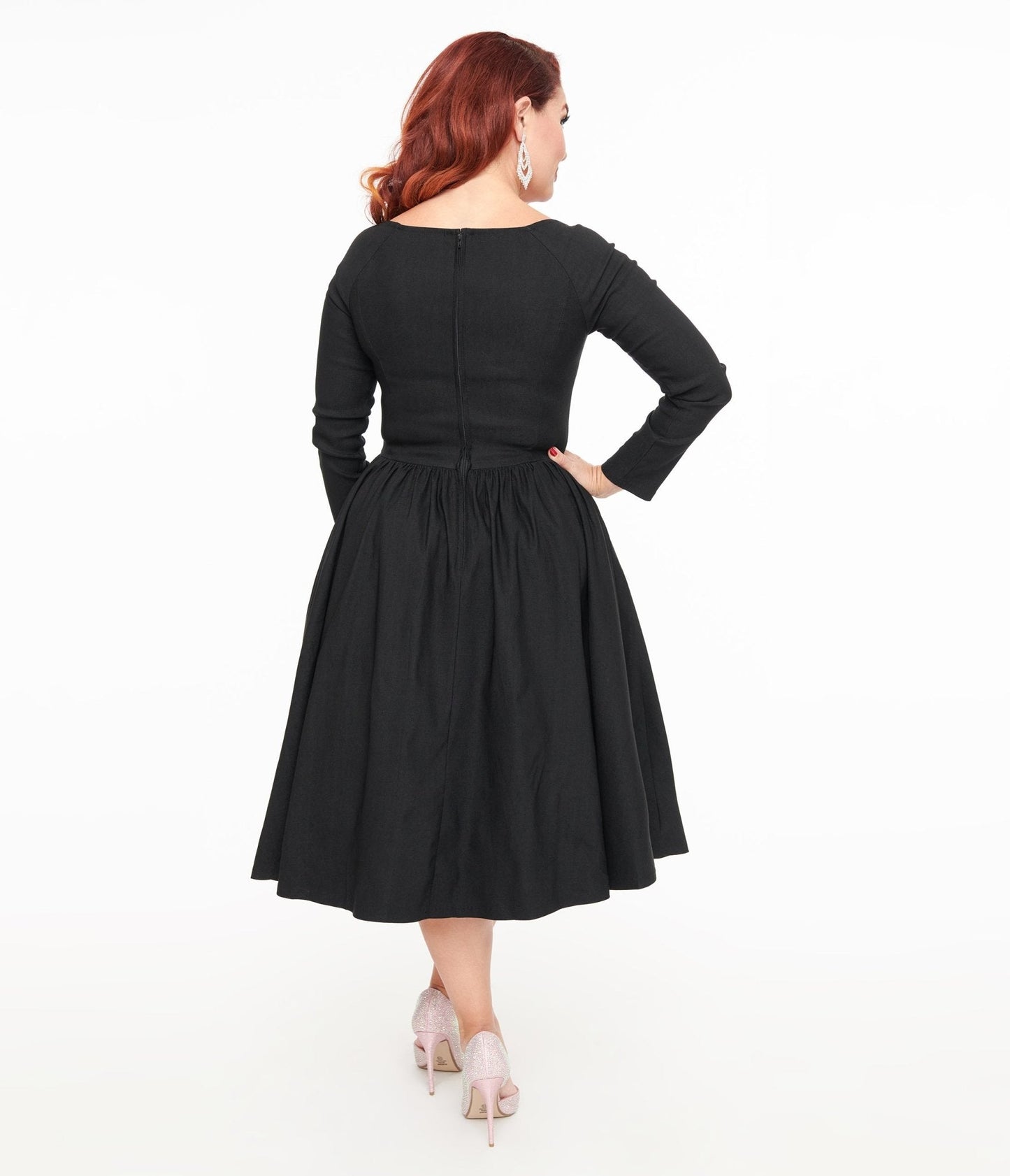 Unique Vintage 1950s Solid Black Sweetheart Swing Dress