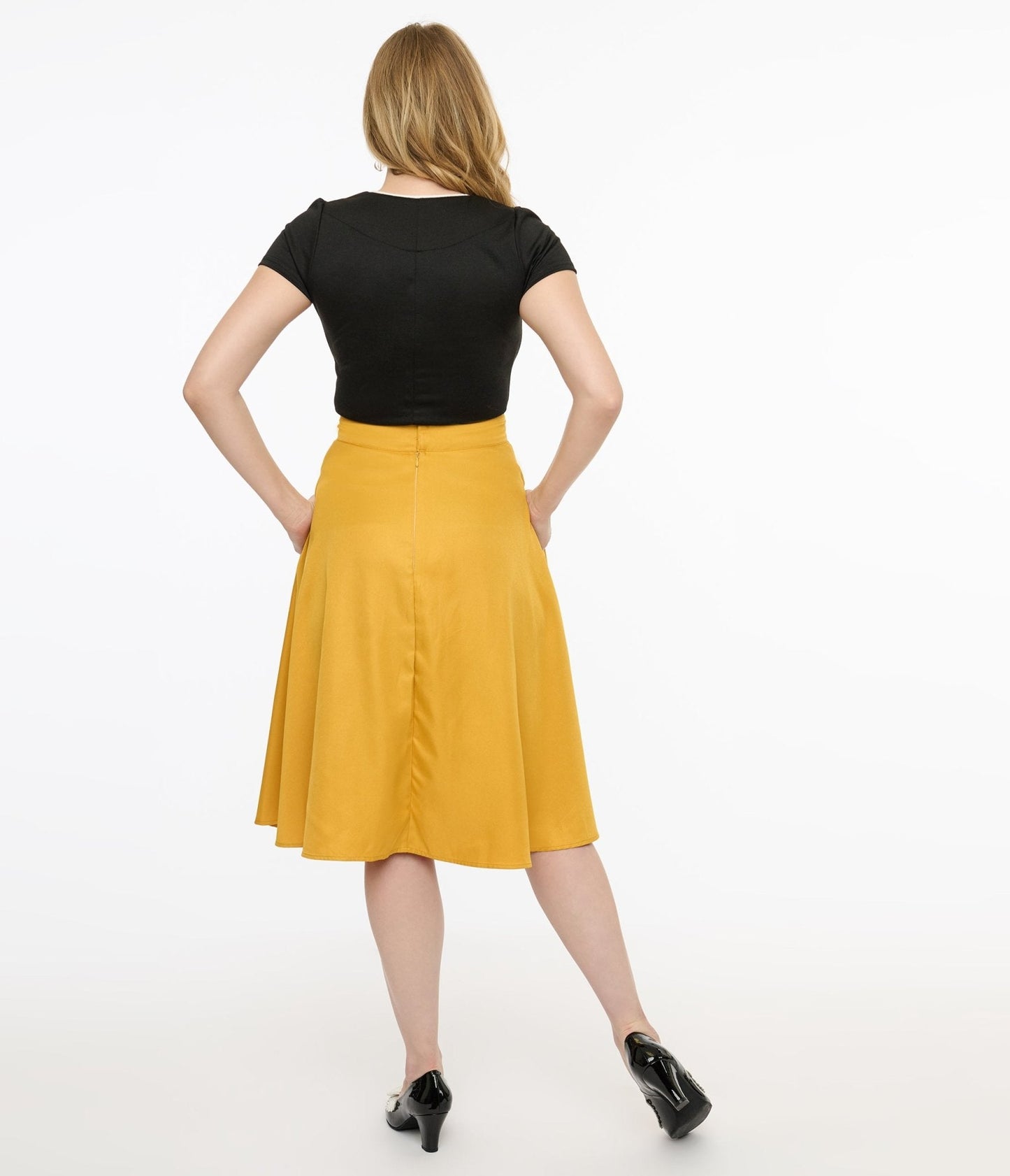Unique Vintage 1950s Yellow High Waist Vivien Swing Skirt