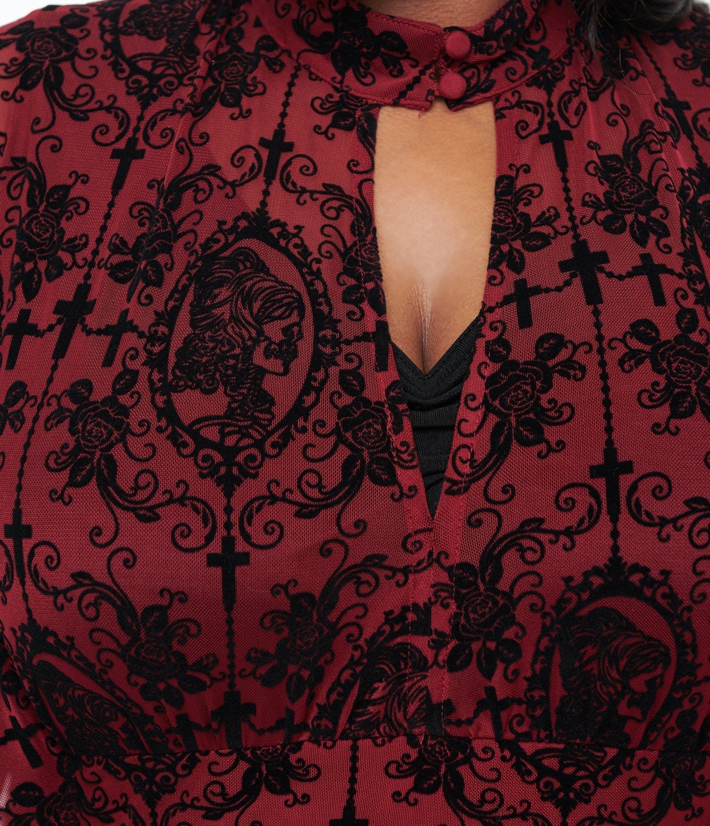 Unique Vintage 1970s La Caterina Burgundy High Neck Caftan