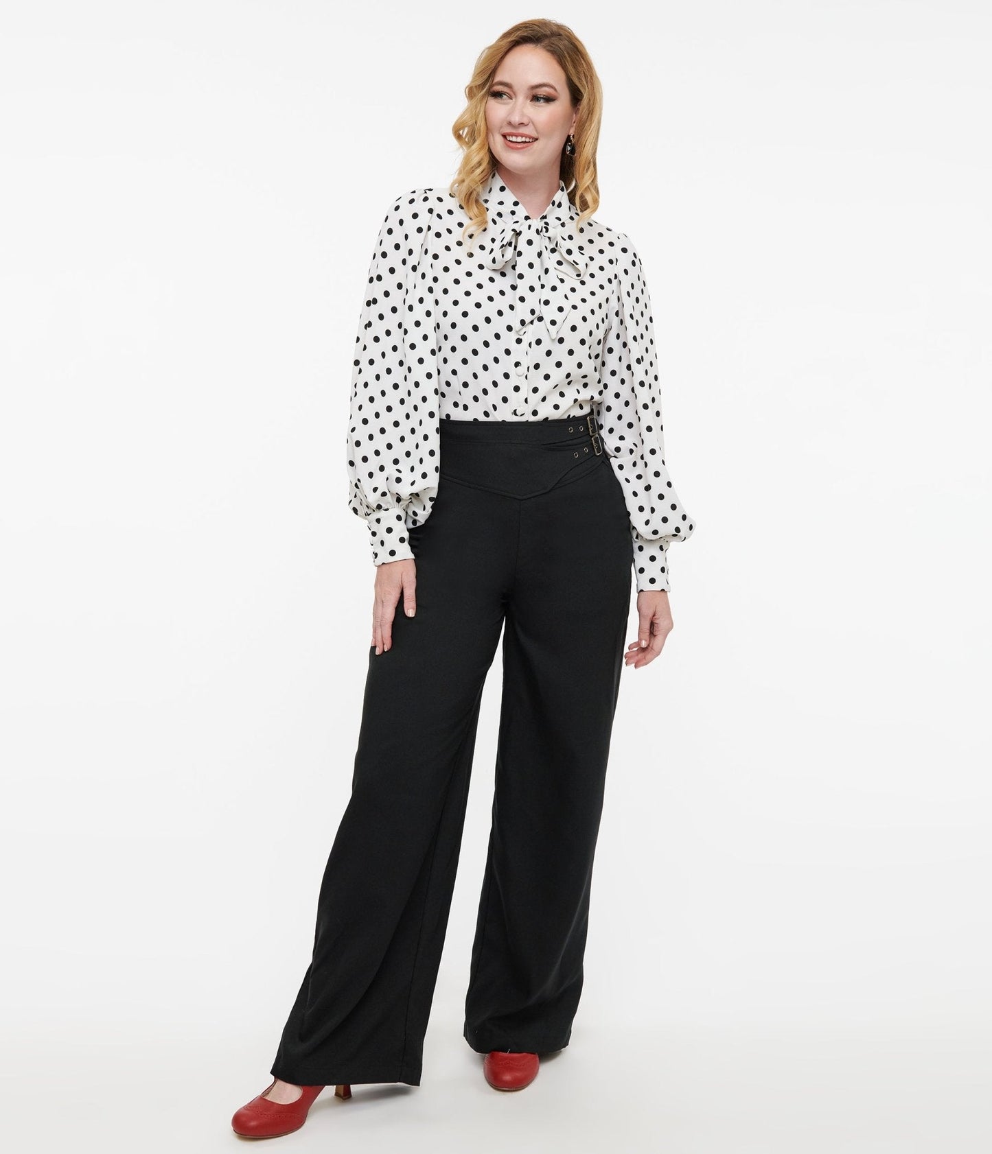 Unique Vintage Black Double Belt Woven Pants